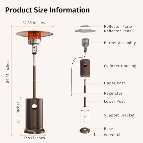 55,000 BTU Propane Patio Heater with Round Table & Stainless Steel Burner, Outdoor Heater with Wheels, Ideal For Large Patios, Gardens, Outdoor Events, Commercial Use, Carbon Black