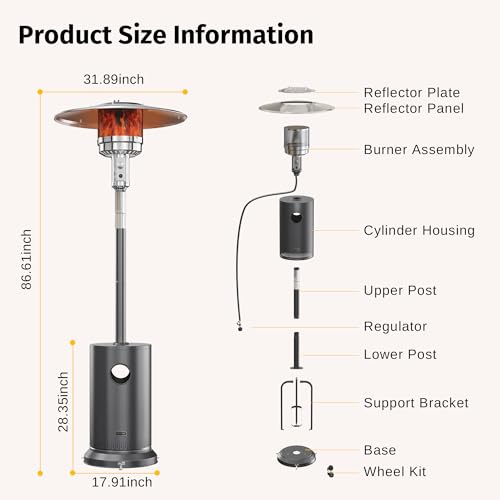 55,000 BTU Propane Patio Heater with Round Table & Stainless Steel Burner, Outdoor Heater with Wheels, Ideal For Large Patios, Gardens, Outdoor Events, Commercial Use, Carbon Black