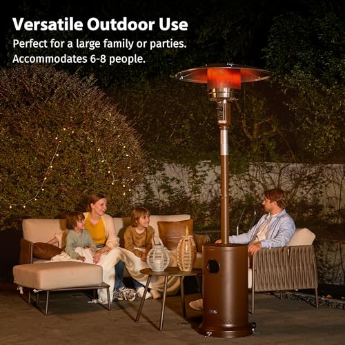 55,000 BTU Propane Patio Heater with Round Table & Stainless Steel Burner, Outdoor Heater with Wheels, Ideal For Large Patios, Gardens, Outdoor Events, Commercial Use, Carbon Black