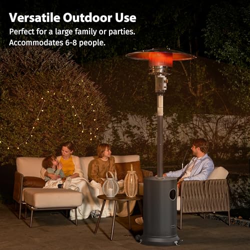 55,000 BTU Propane Patio Heater with Round Table & Stainless Steel Burner, Outdoor Heater with Wheels, Ideal For Large Patios, Gardens, Outdoor Events, Commercial Use, Carbon Black