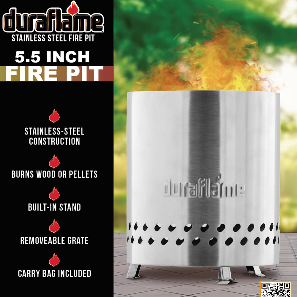 Duraflame Portable Smokeless Outdoor Fire Pit, Double-Walled Stainless-Steel Design, 19.5"