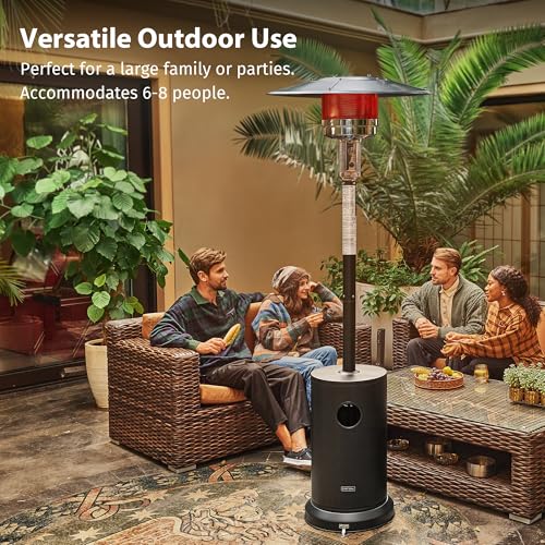 55,000 BTU Propane Patio Heater with Round Table & Stainless Steel Burner, Outdoor Heater with Wheels, Ideal For Large Patios, Gardens, Outdoor Events, Commercial Use, Carbon Black