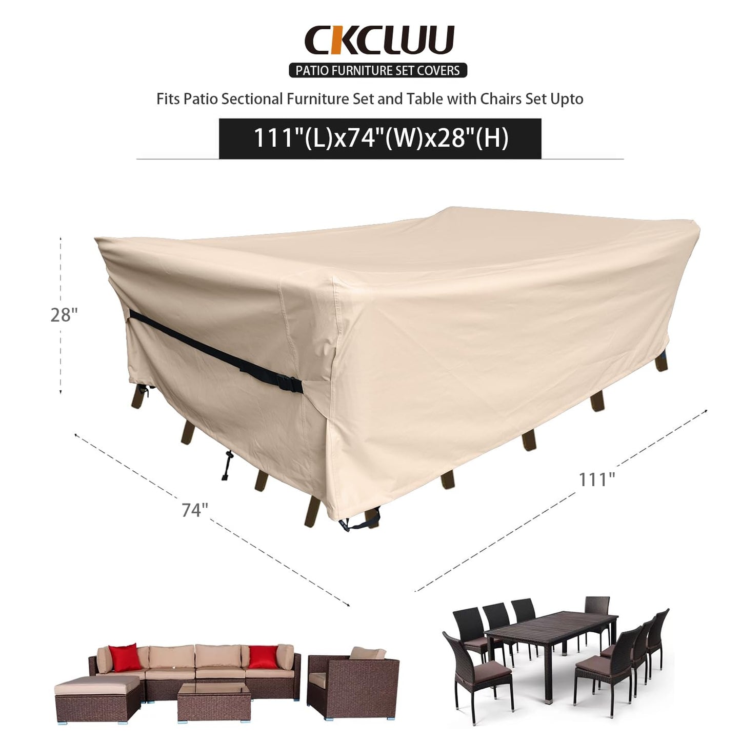 Patio Furniture Set Cover Outdoor Sectional Sofa Set Covers Outdoor Table and Chair Set Covers Water Resistant Large 315cm L x 160 cm W x 74 cm H