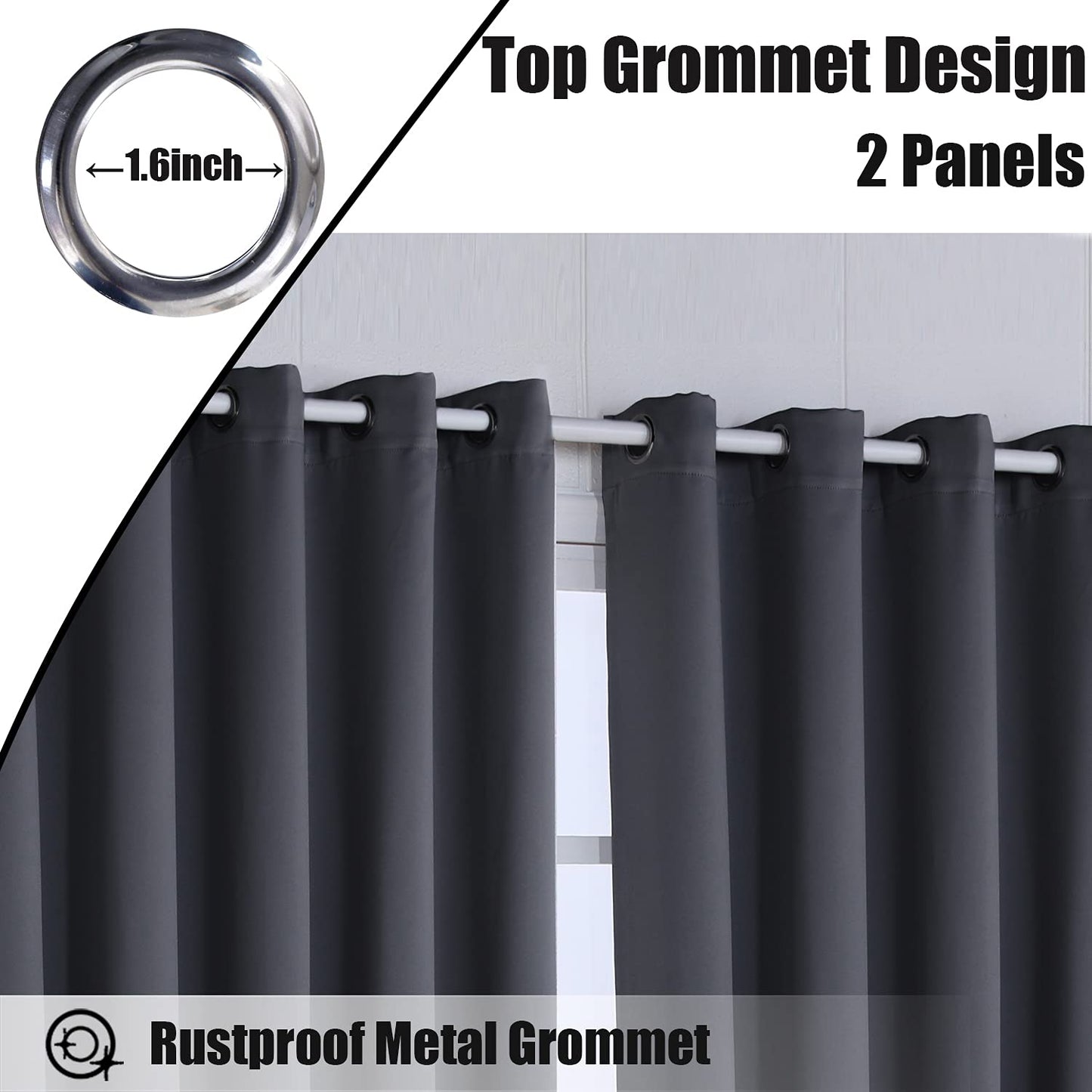 BONZER Waterproof Indoor/Outdoor Curtains for Patio - Thermal Insulated, Sun Blocking Grommet Blackout Curtains for Bedroom, Porch, Living Room, Pergola, Cabana, 2 Panels, 52 x 84 inch, Dark Grey