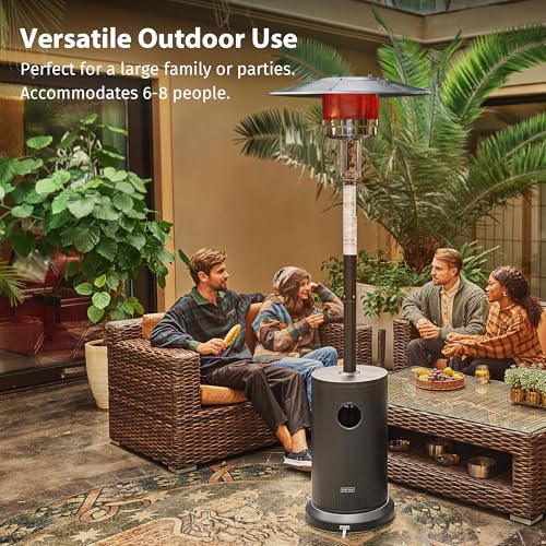 55,000 BTU Propane Patio Heater with Round Table & Stainless Steel Burner, Outdoor Heater with Wheels, Ideal For Large Patios, Gardens, Outdoor Events, Commercial Use, Carbon Black