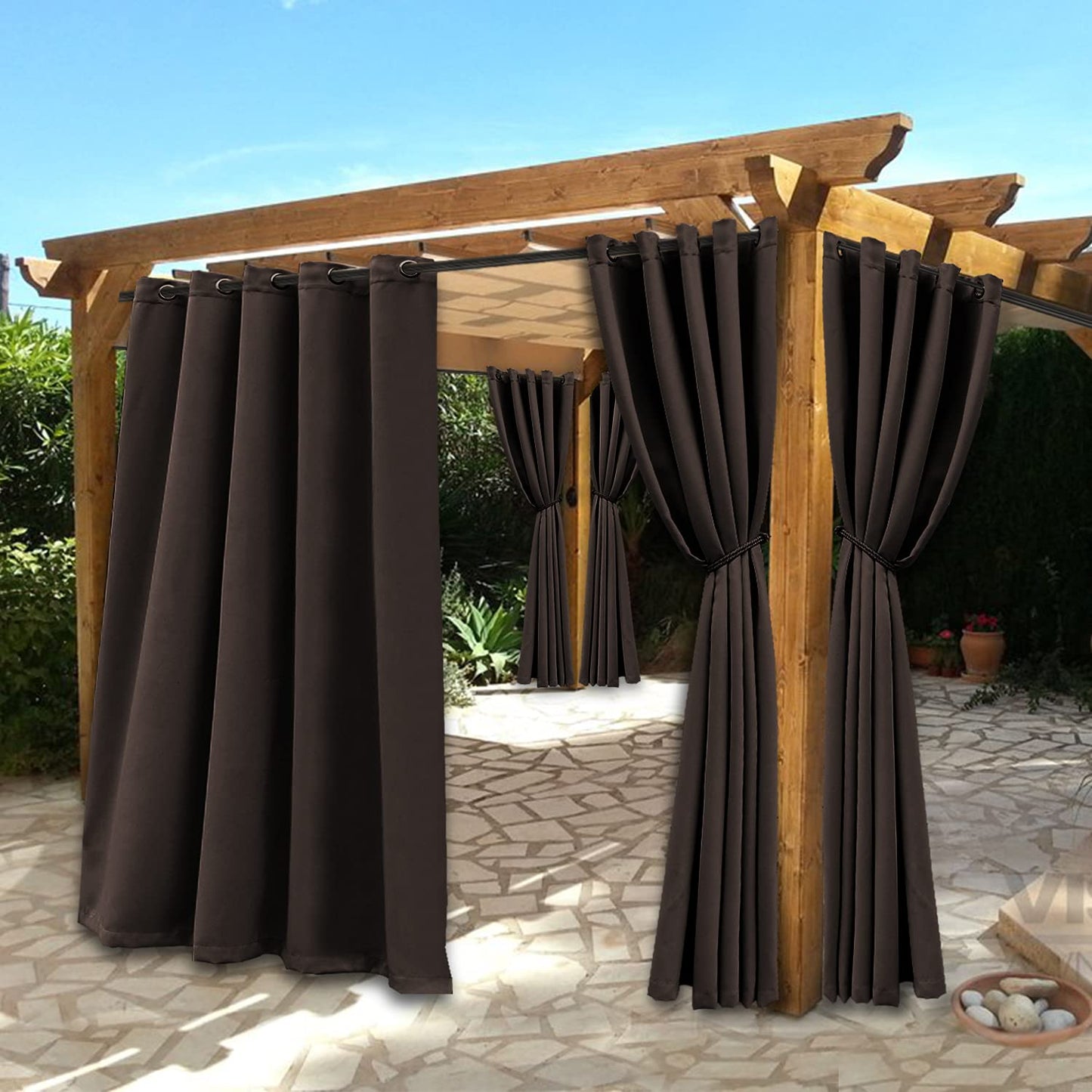 BONZER Waterproof Indoor/Outdoor Curtains for Patio - Thermal Insulated, Sun Blocking Grommet Blackout Curtains for Bedroom, Porch, Living Room, Pergola, Cabana, 2 Panels, 52 x 84 inch, Dark Grey