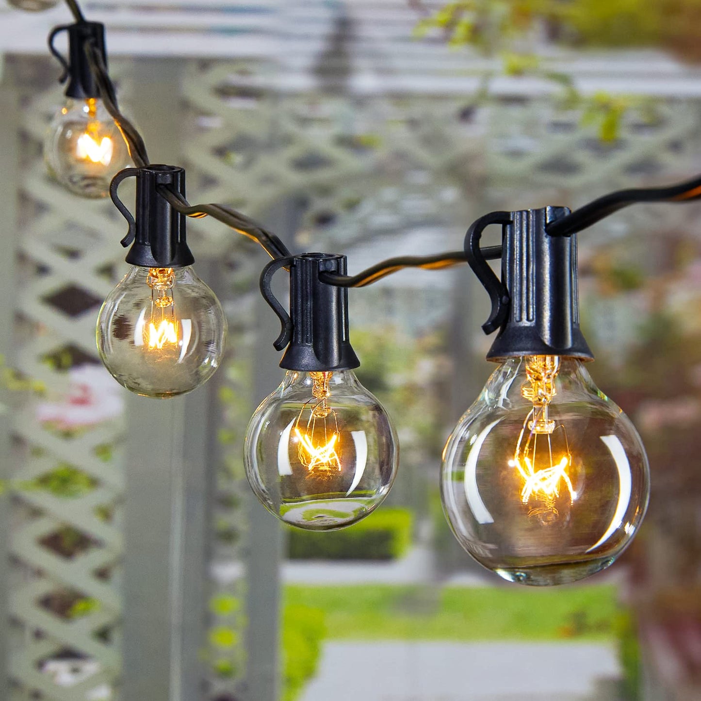 Outdoor String Lights 25 Feet G40 Globe LED Patio Lights with 13 Edison Plastic Bulbs(1 Spare), Waterproof Connectable Hanging Lights for Backyard Porch Balcony Party Decor, E12 Socket Base, Black