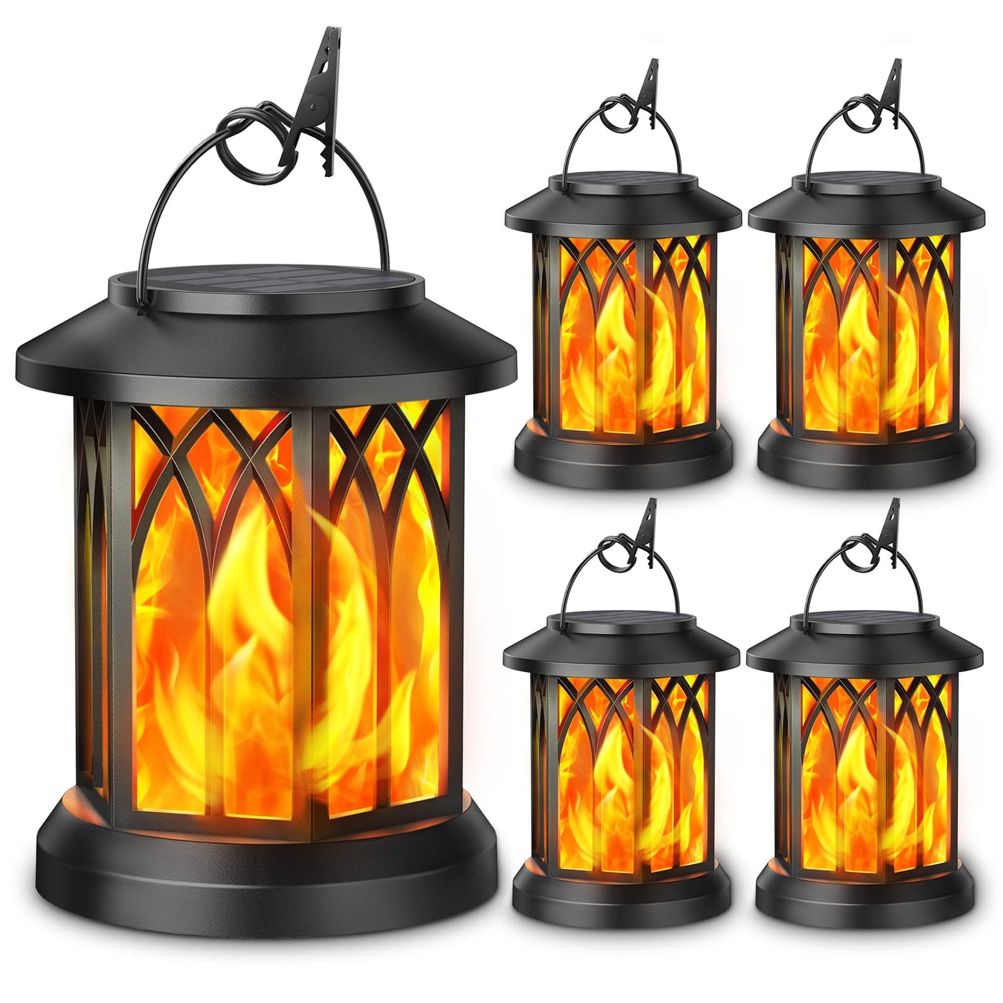 KOOPER 4 Pack Solar Lantern Outdoor Lights, Upgraded Flickering Flame Solar Lanterns Lights Outdoor Waterproof, Hanging Outdoor Solar Lanterns Lights, Solar Powered Lanterns for Yard Garden Decor