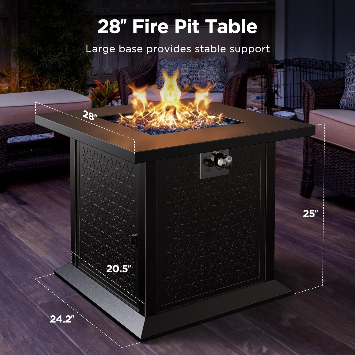 Ciays 42 Inch Gas Fire Pit Table, 60,000 BTU Propane Pits for Outside with Steel Lid and Lava Rock, 2 in 1 Firepit Table Gatherings Parties on Patio Deck Garden Backyard, Black