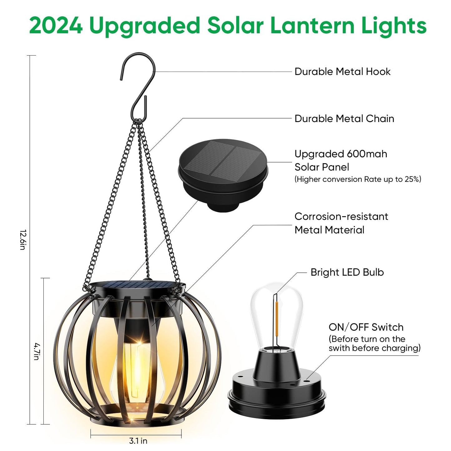 Solar Lanterns Outdoor Waterproof: 2 Pack Metal Hanging Solar Lights for Outside Garden Decor, Solar Garden Lantern Decorative Lights for Tree Yard Patio Table Pathway Wall Decorations