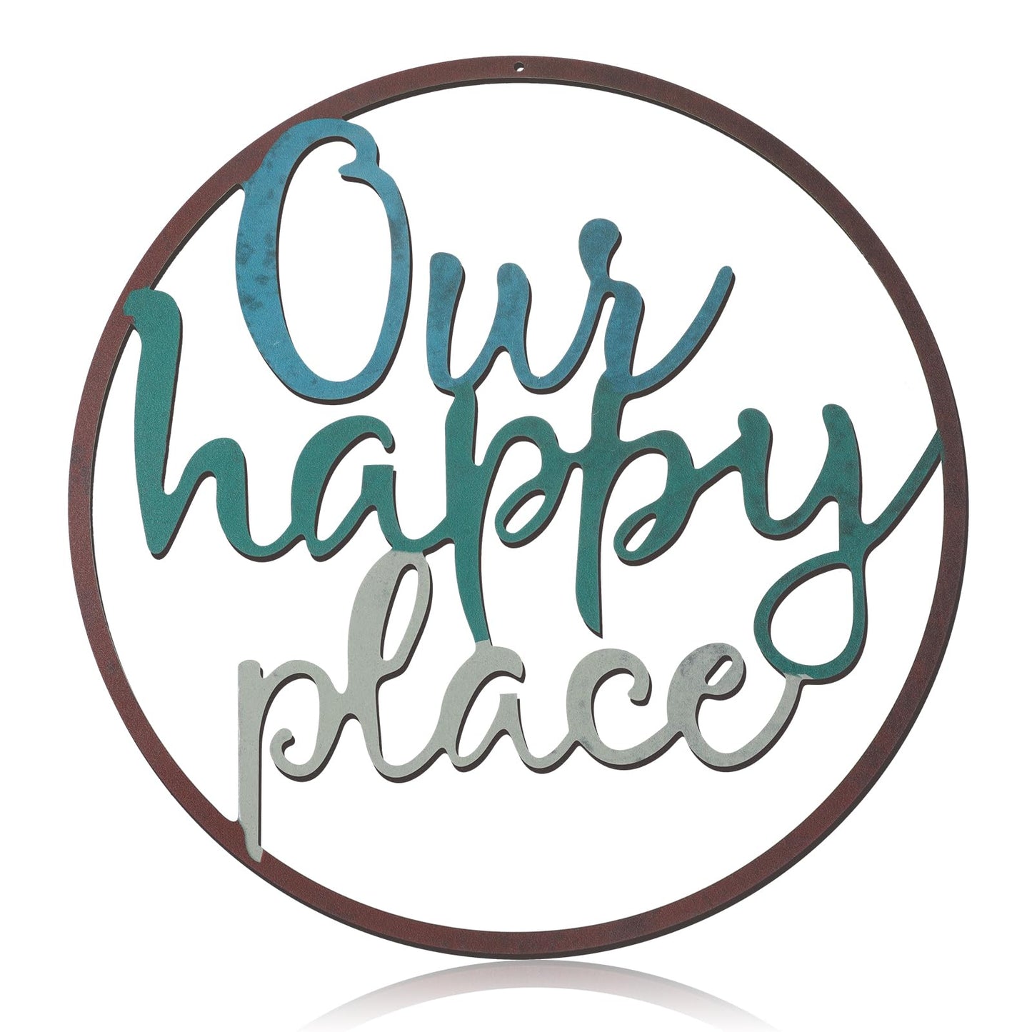 Our Happy Place Metal Wall Sign Metal Wall Hanging Art Outdoor Plaque Wall Decor Sign Lettering Metal Home Sign for Home Living Room, Bedroom, Kitchen, Shop and More (Black,Classic Style)