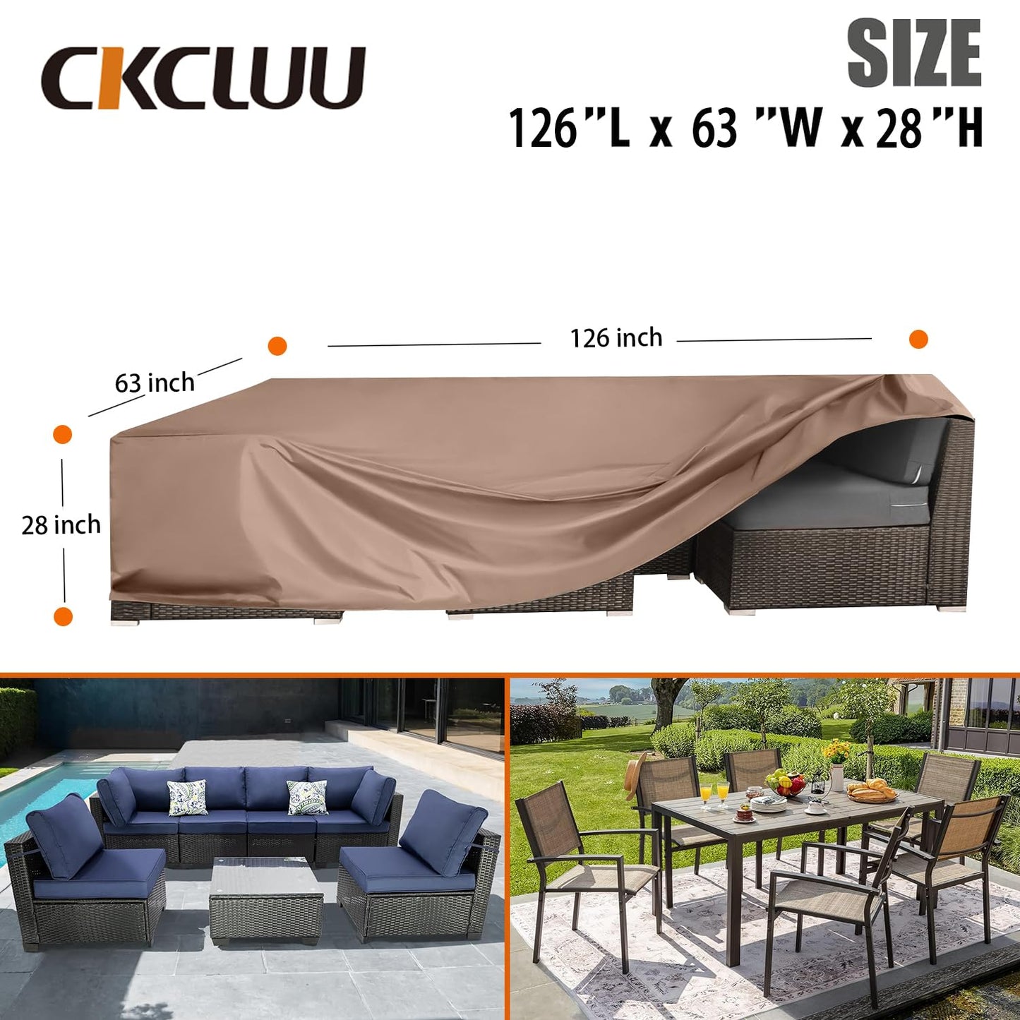 Patio Furniture Set Cover Outdoor Sectional Sofa Set Covers Outdoor Table and Chair Set Covers Water Resistant Large 315cm L x 160 cm W x 74 cm H