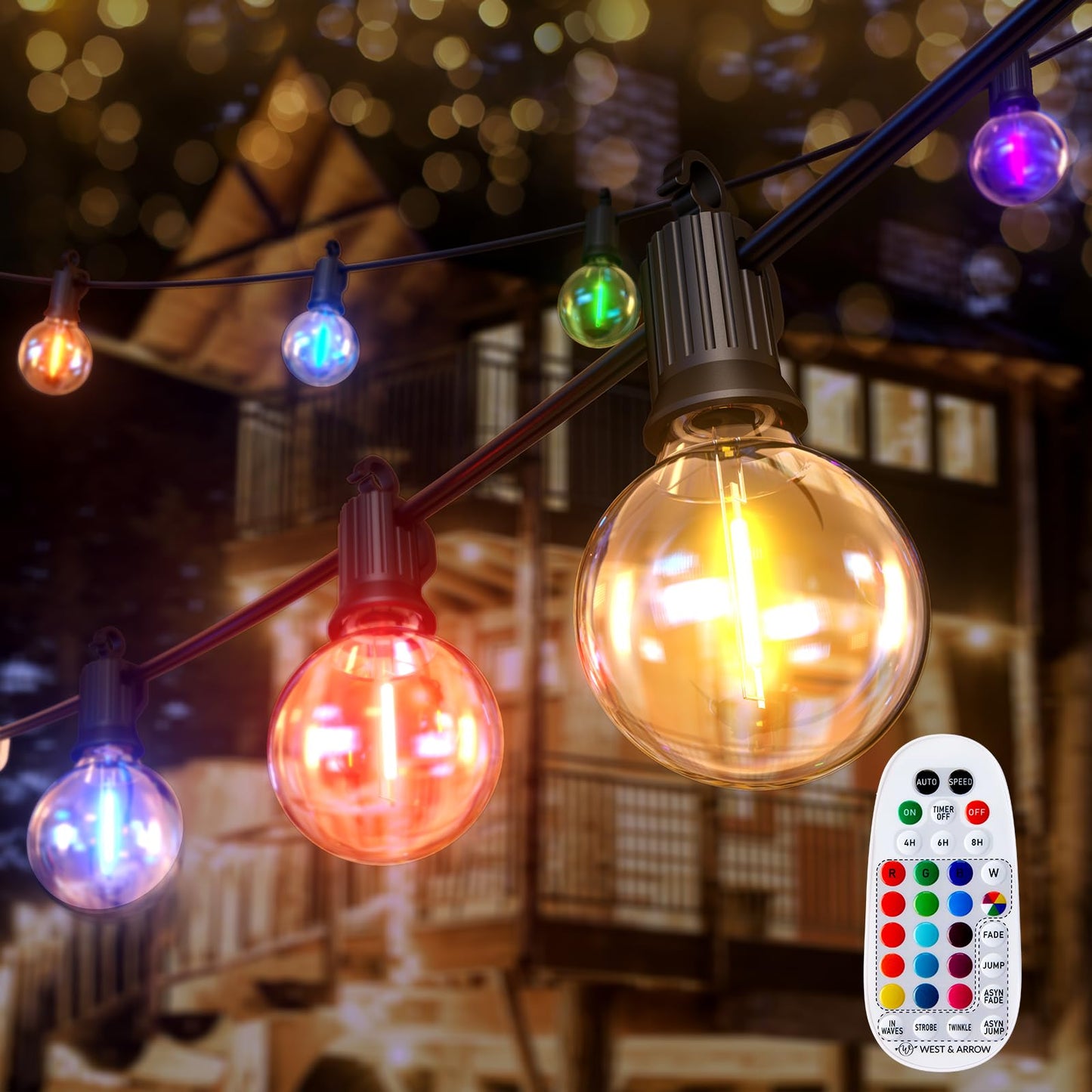 Outdoor String Lights 25 Feet G40 Globe LED Patio Lights with 13 Edison Plastic Bulbs(1 Spare), Waterproof Connectable Hanging Lights for Backyard Porch Balcony Party Decor, E12 Socket Base, Black