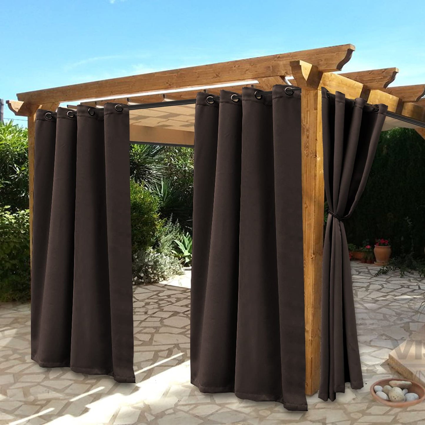 BONZER Waterproof Indoor/Outdoor Curtains for Patio - Thermal Insulated, Sun Blocking Grommet Blackout Curtains for Bedroom, Porch, Living Room, Pergola, Cabana, 2 Panels, 52 x 84 inch, Dark Grey