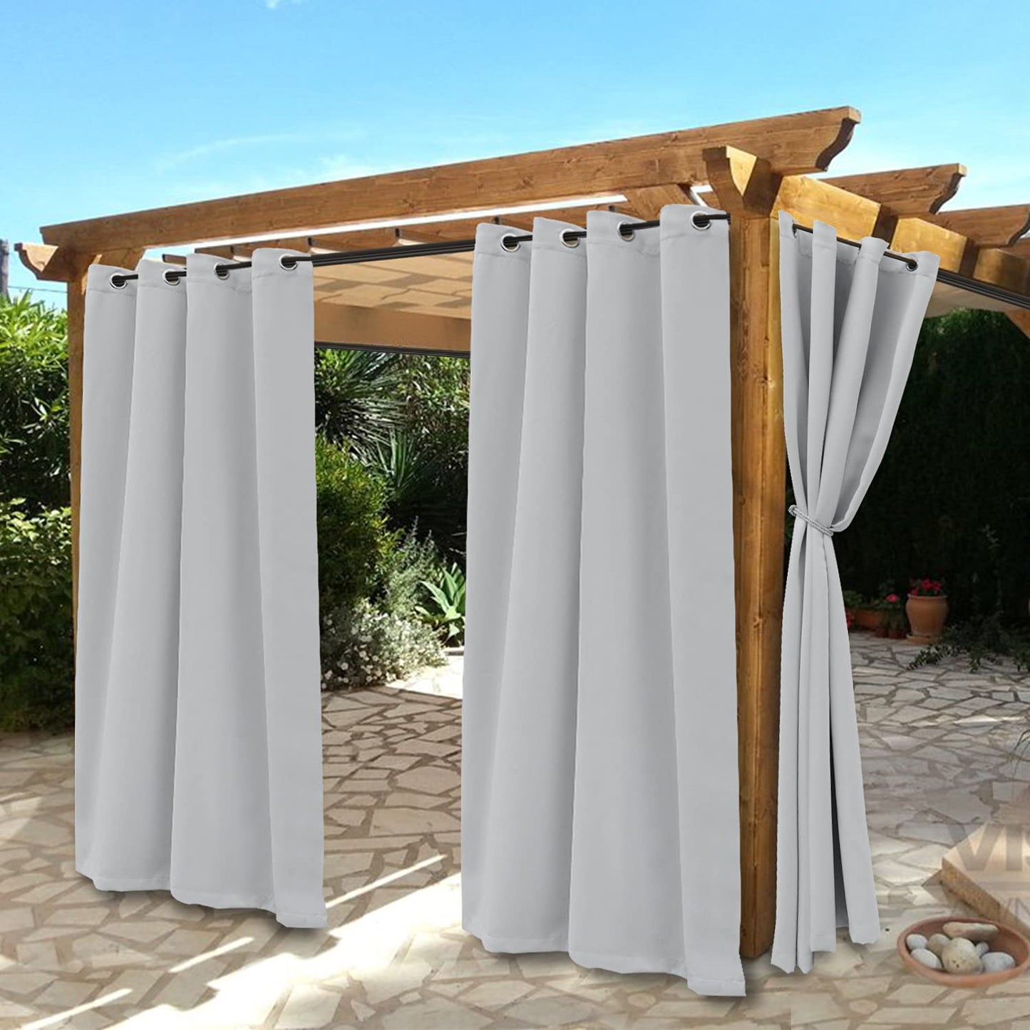 BONZER Waterproof Indoor/Outdoor Curtains for Patio - Thermal Insulated, Sun Blocking Grommet Blackout Curtains for Bedroom, Porch, Living Room, Pergola, Cabana, 2 Panels, 52 x 84 inch, Dark Grey