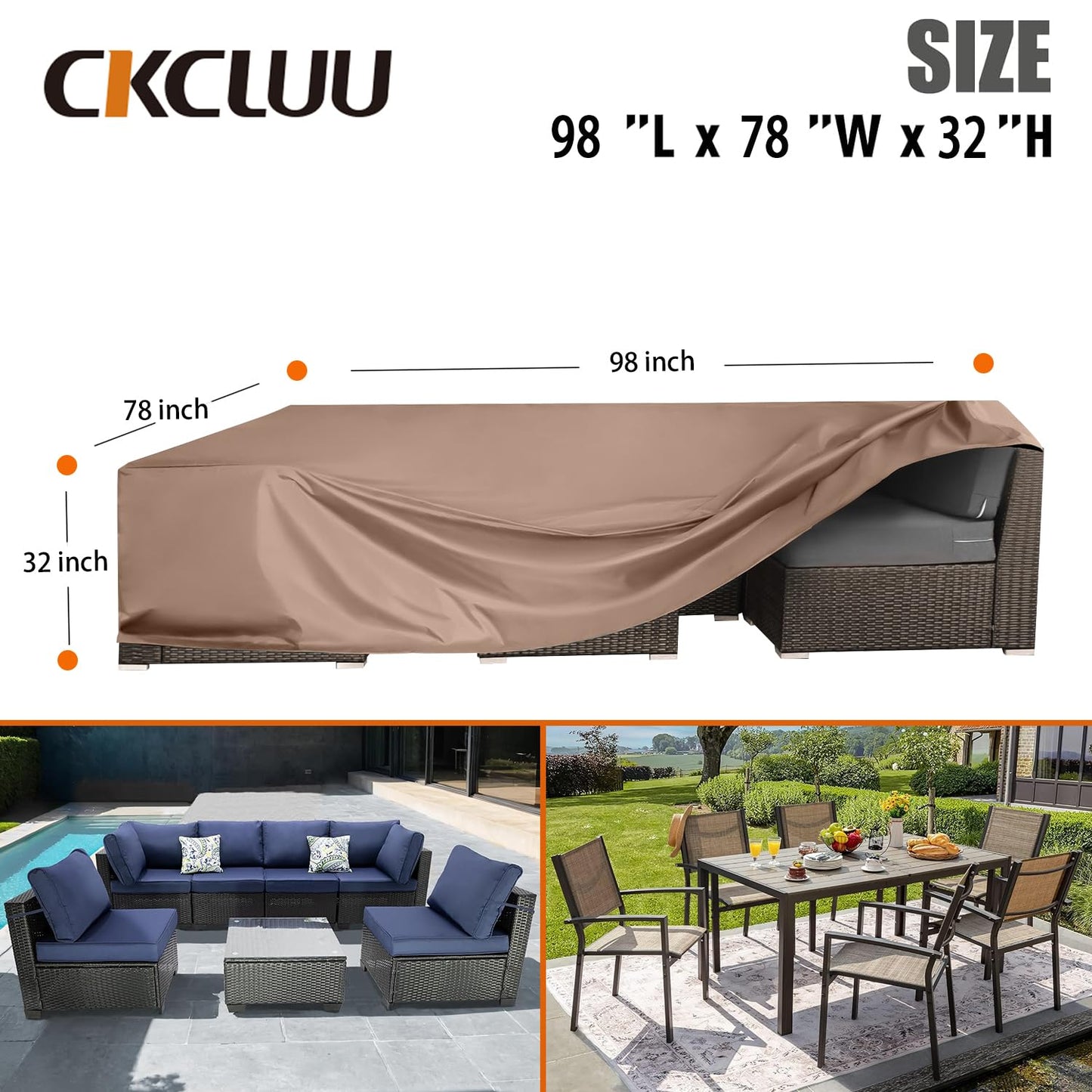 Patio Furniture Set Cover Outdoor Sectional Sofa Set Covers Outdoor Table and Chair Set Covers Water Resistant Large 315cm L x 160 cm W x 74 cm H