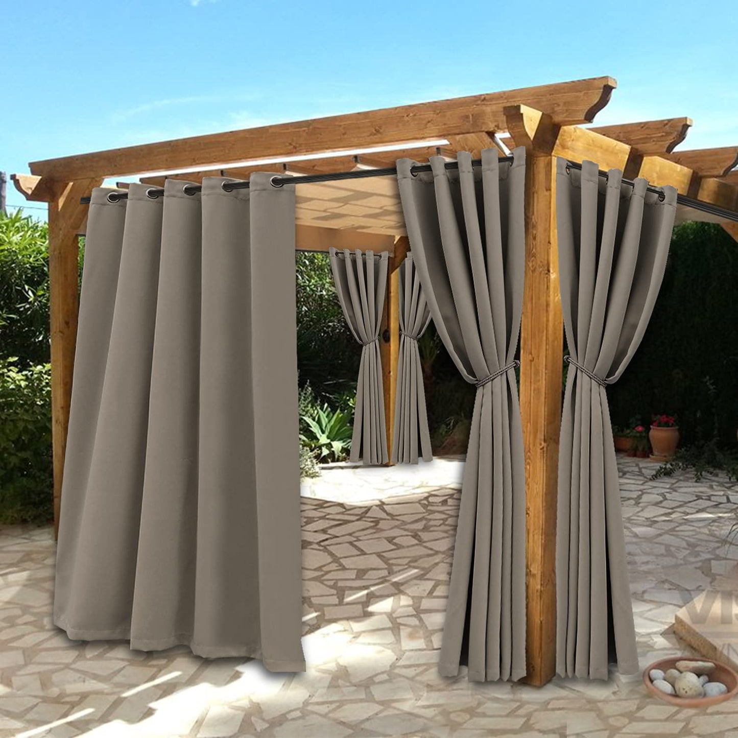 BONZER Waterproof Indoor/Outdoor Curtains for Patio - Thermal Insulated, Sun Blocking Grommet Blackout Curtains for Bedroom, Porch, Living Room, Pergola, Cabana, 2 Panels, 52 x 84 inch, Dark Grey