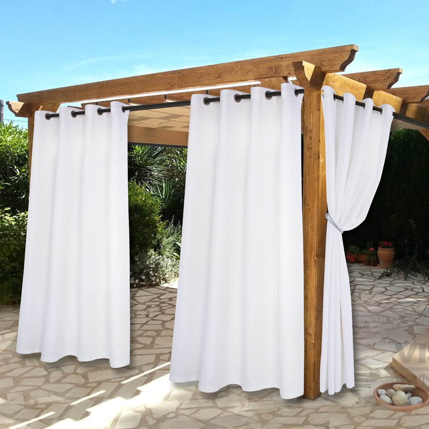 BONZER Waterproof Indoor/Outdoor Curtains for Patio - Thermal Insulated, Sun Blocking Grommet Blackout Curtains for Bedroom, Porch, Living Room, Pergola, Cabana, 2 Panels, 52 x 84 inch, Dark Grey