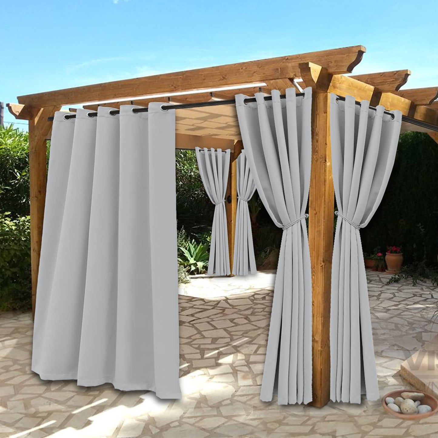 BONZER Waterproof Indoor/Outdoor Curtains for Patio - Thermal Insulated, Sun Blocking Grommet Blackout Curtains for Bedroom, Porch, Living Room, Pergola, Cabana, 2 Panels, 52 x 84 inch, Dark Grey