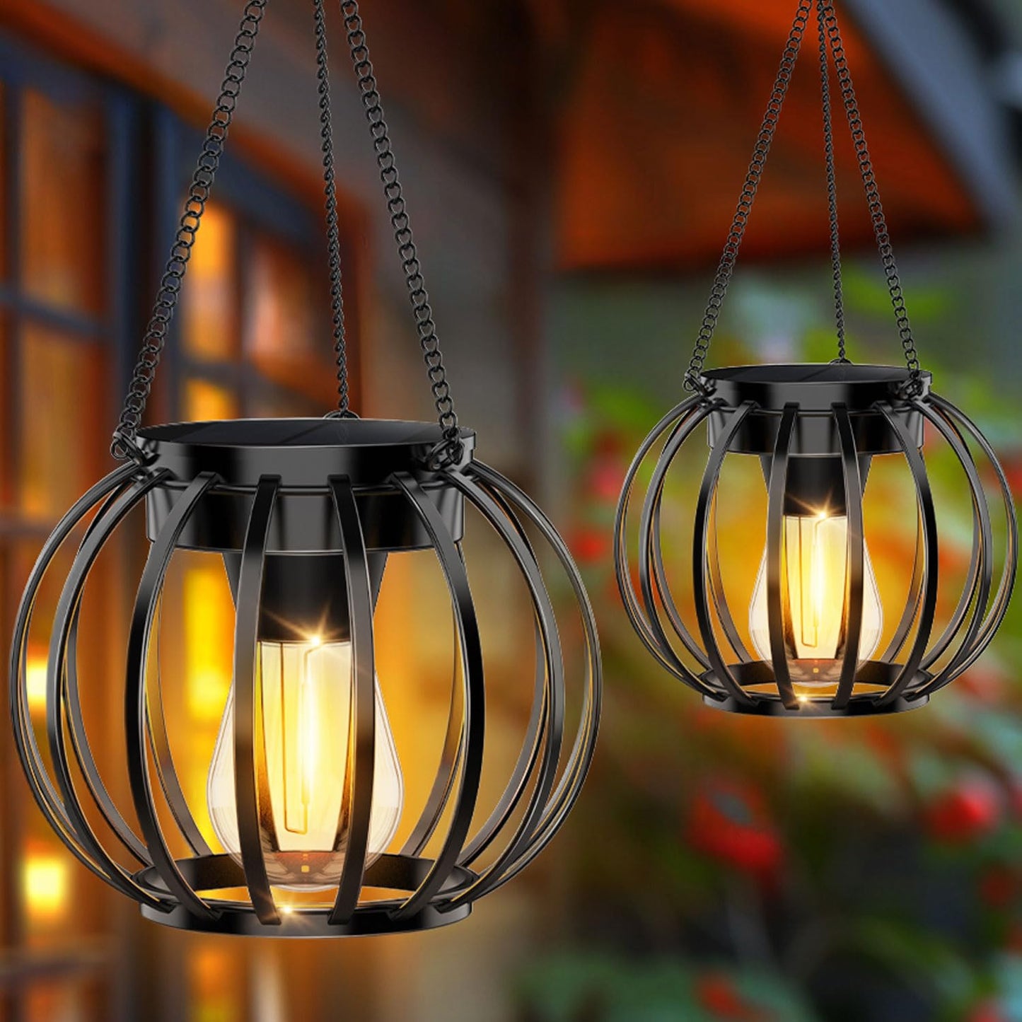 Solar Lanterns Outdoor Waterproof: 2 Pack Metal Hanging Solar Lights for Outside Garden Decor, Solar Garden Lantern Decorative Lights for Tree Yard Patio Table Pathway Wall Decorations