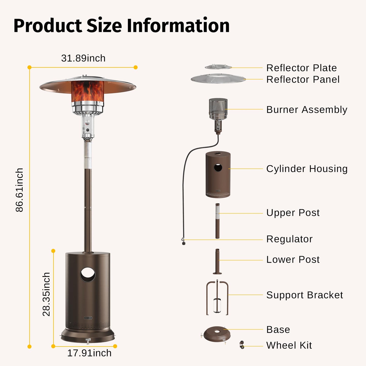 55,000 BTU Propane Patio Heater with Round Table & Stainless Steel Burner, Outdoor Heater with Wheels, Ideal For Large Patios, Gardens, Outdoor Events, Commercial Use, Carbon Black