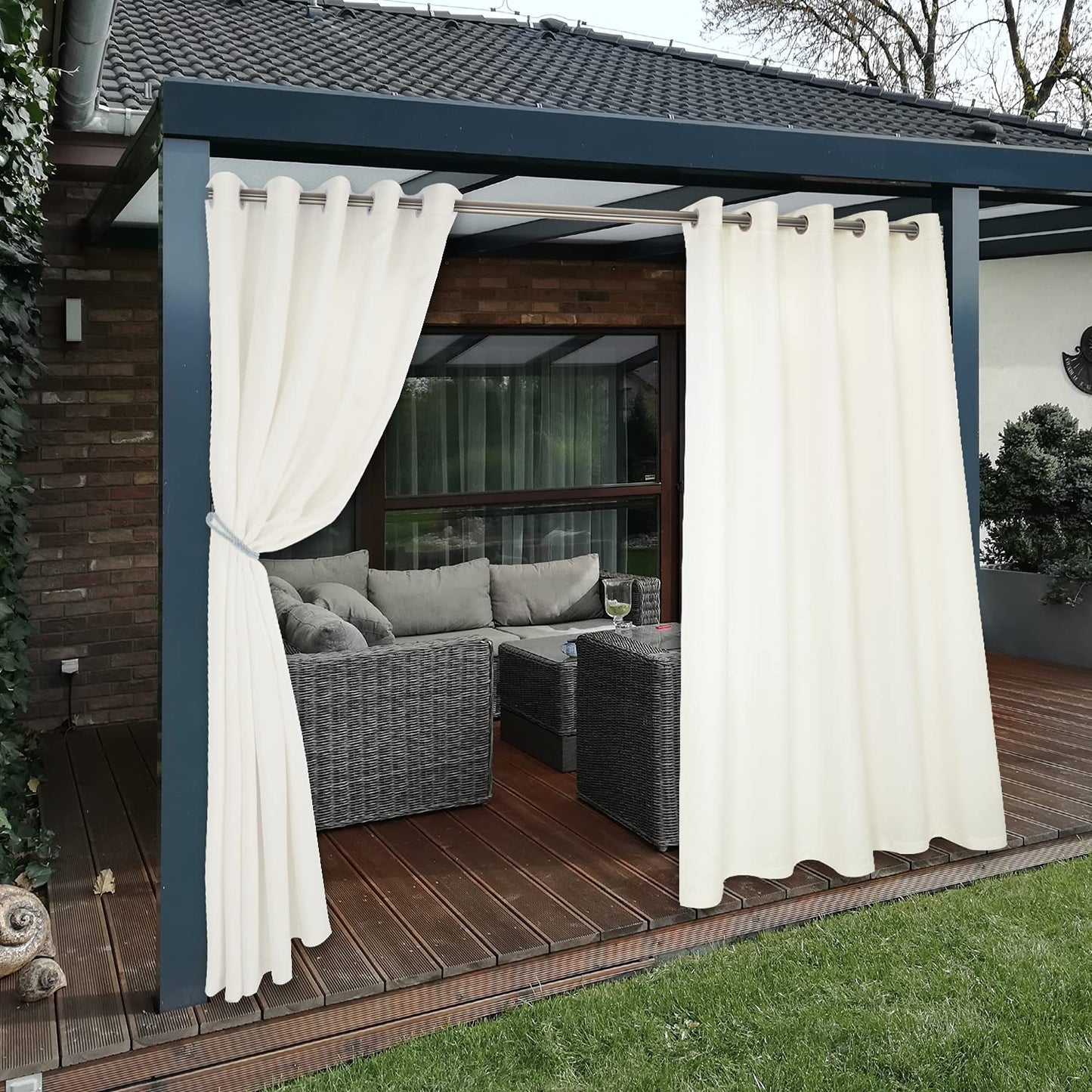 BONZER Waterproof Indoor/Outdoor Curtains for Patio - Thermal Insulated, Sun Blocking Grommet Blackout Curtains for Bedroom, Porch, Living Room, Pergola, Cabana, 2 Panels, 52 x 84 inch, Dark Grey