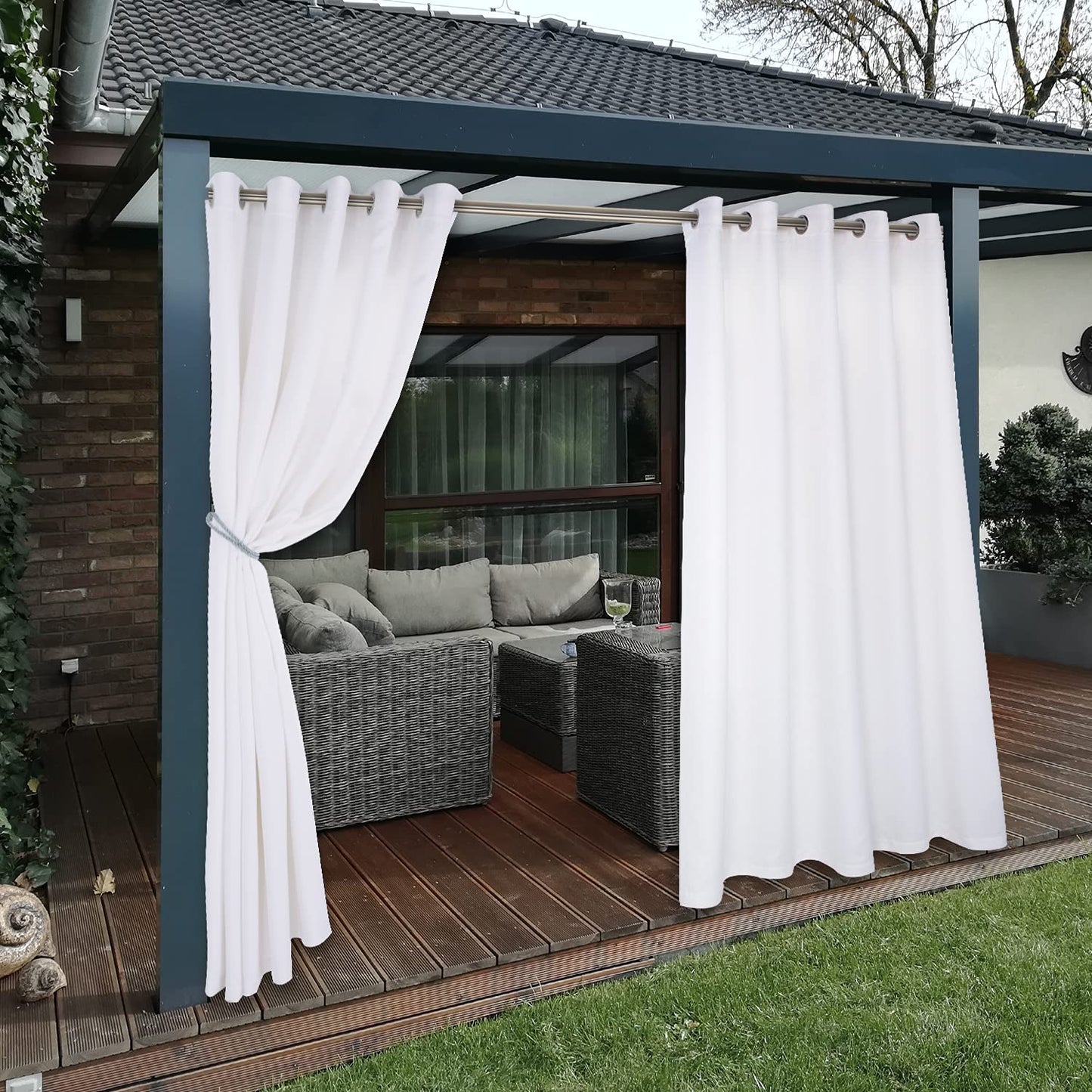 BONZER Waterproof Indoor/Outdoor Curtains for Patio - Thermal Insulated, Sun Blocking Grommet Blackout Curtains for Bedroom, Porch, Living Room, Pergola, Cabana, 2 Panels, 52 x 84 inch, Dark Grey