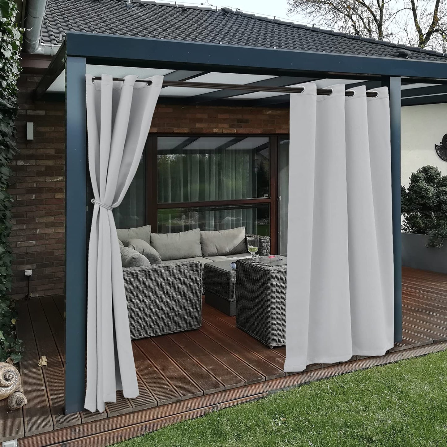 BONZER Waterproof Indoor/Outdoor Curtains for Patio - Thermal Insulated, Sun Blocking Grommet Blackout Curtains for Bedroom, Porch, Living Room, Pergola, Cabana, 2 Panels, 52 x 84 inch, Dark Grey