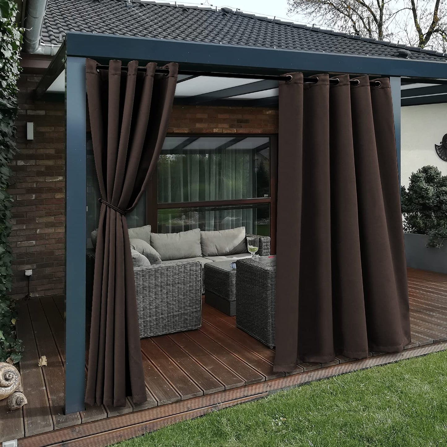 BONZER Waterproof Indoor/Outdoor Curtains for Patio - Thermal Insulated, Sun Blocking Grommet Blackout Curtains for Bedroom, Porch, Living Room, Pergola, Cabana, 2 Panels, 52 x 84 inch, Dark Grey