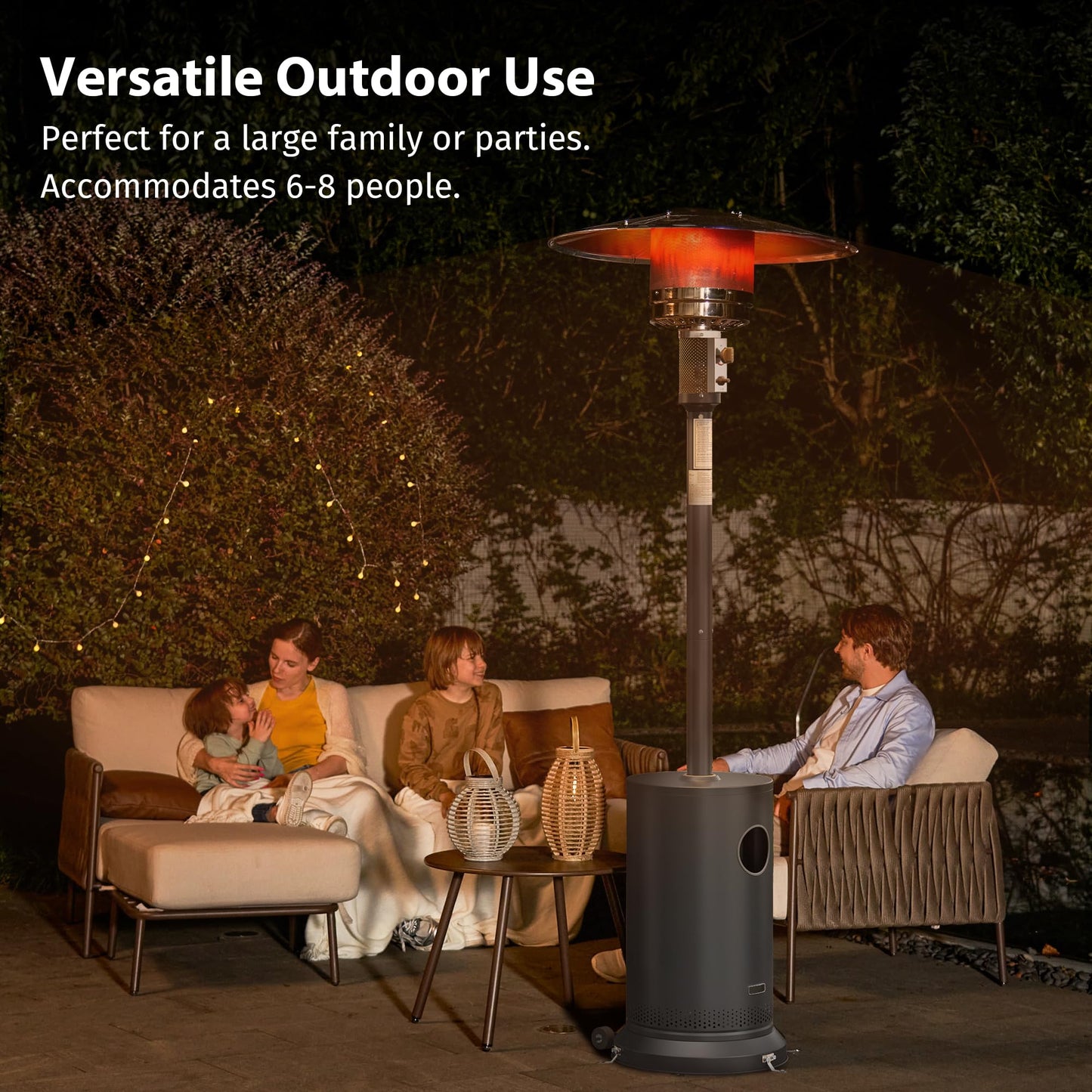 55,000 BTU Propane Patio Heater with Round Table & Stainless Steel Burner, Outdoor Heater with Wheels, Ideal For Large Patios, Gardens, Outdoor Events, Commercial Use, Carbon Black