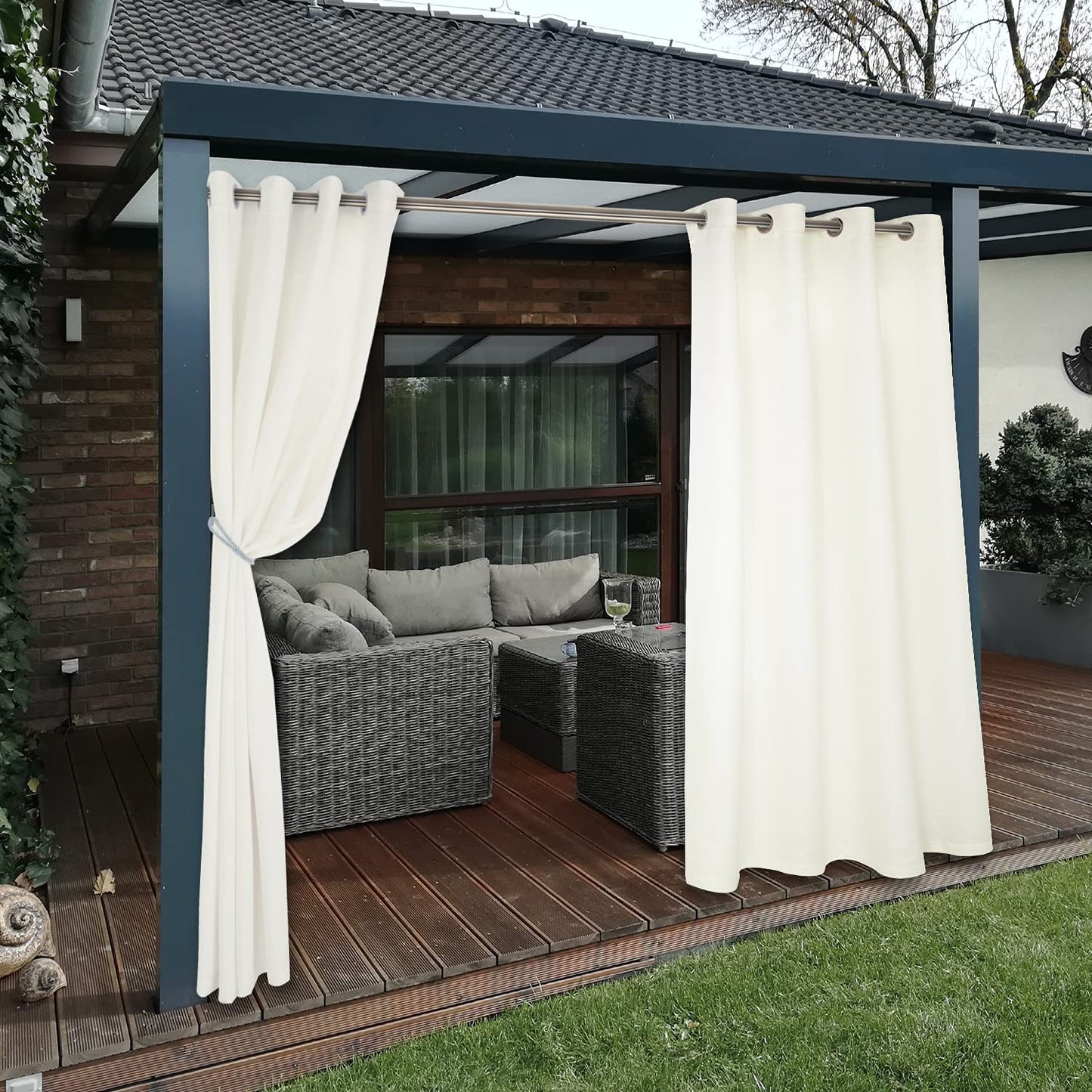 BONZER Waterproof Indoor/Outdoor Curtains for Patio - Thermal Insulated, Sun Blocking Grommet Blackout Curtains for Bedroom, Porch, Living Room, Pergola, Cabana, 2 Panels, 52 x 84 inch, Dark Grey