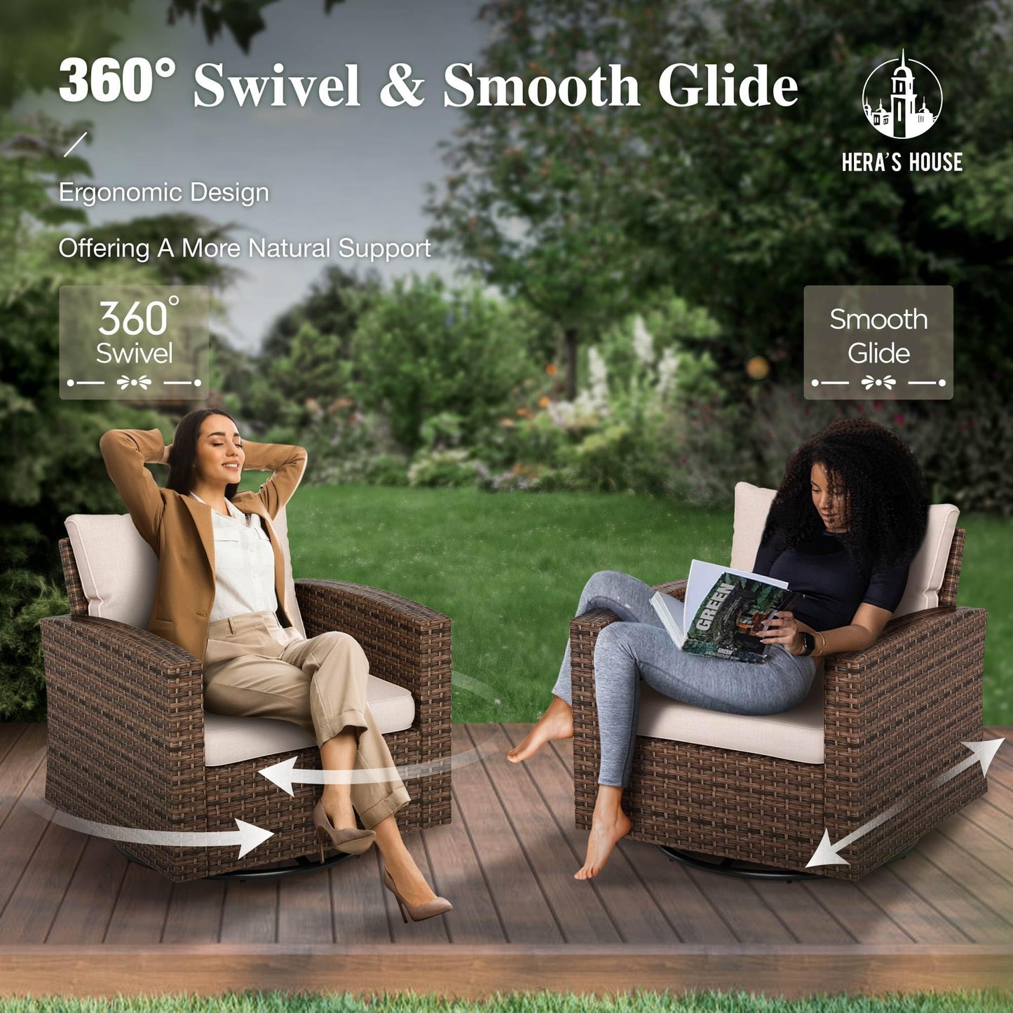 Outdoor Patio Furniture Set, Swivel Rocker Glide Chairs with 56" Fire Pit Table, Wicker Patio Sofa Conversation Set for Backyard Deck