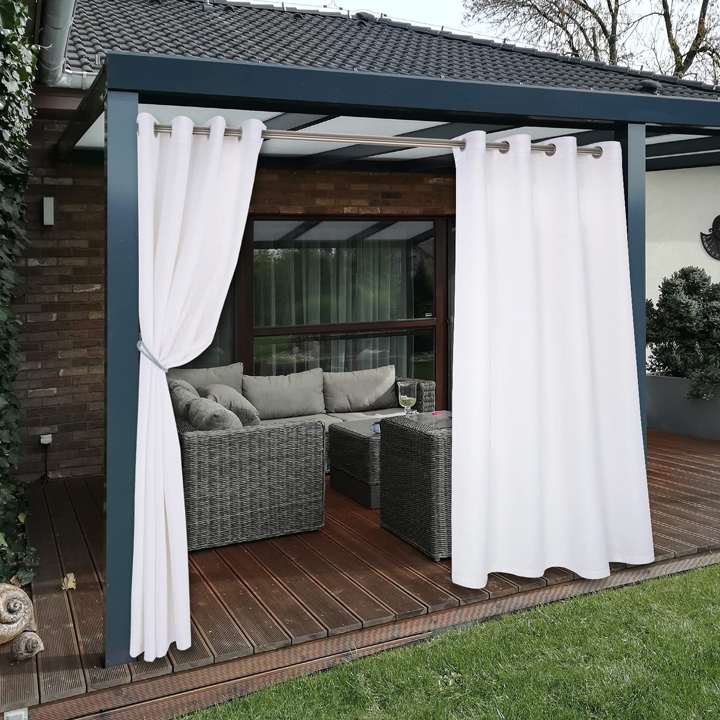 BONZER Waterproof Indoor/Outdoor Curtains for Patio - Thermal Insulated, Sun Blocking Grommet Blackout Curtains for Bedroom, Porch, Living Room, Pergola, Cabana, 2 Panels, 52 x 84 inch, Dark Grey