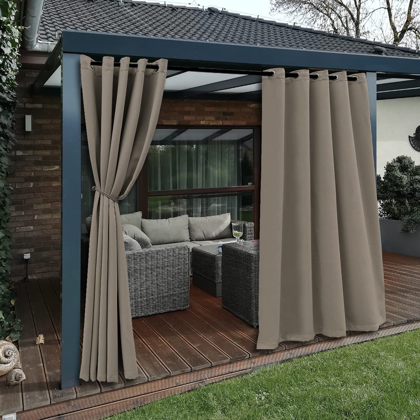 BONZER Waterproof Indoor/Outdoor Curtains for Patio - Thermal Insulated, Sun Blocking Grommet Blackout Curtains for Bedroom, Porch, Living Room, Pergola, Cabana, 2 Panels, 52 x 84 inch, Dark Grey