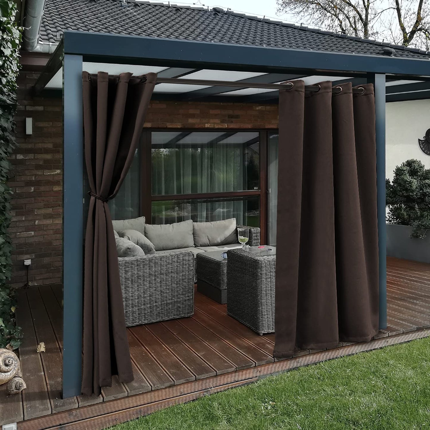 BONZER Waterproof Indoor/Outdoor Curtains for Patio - Thermal Insulated, Sun Blocking Grommet Blackout Curtains for Bedroom, Porch, Living Room, Pergola, Cabana, 2 Panels, 52 x 84 inch, Dark Grey