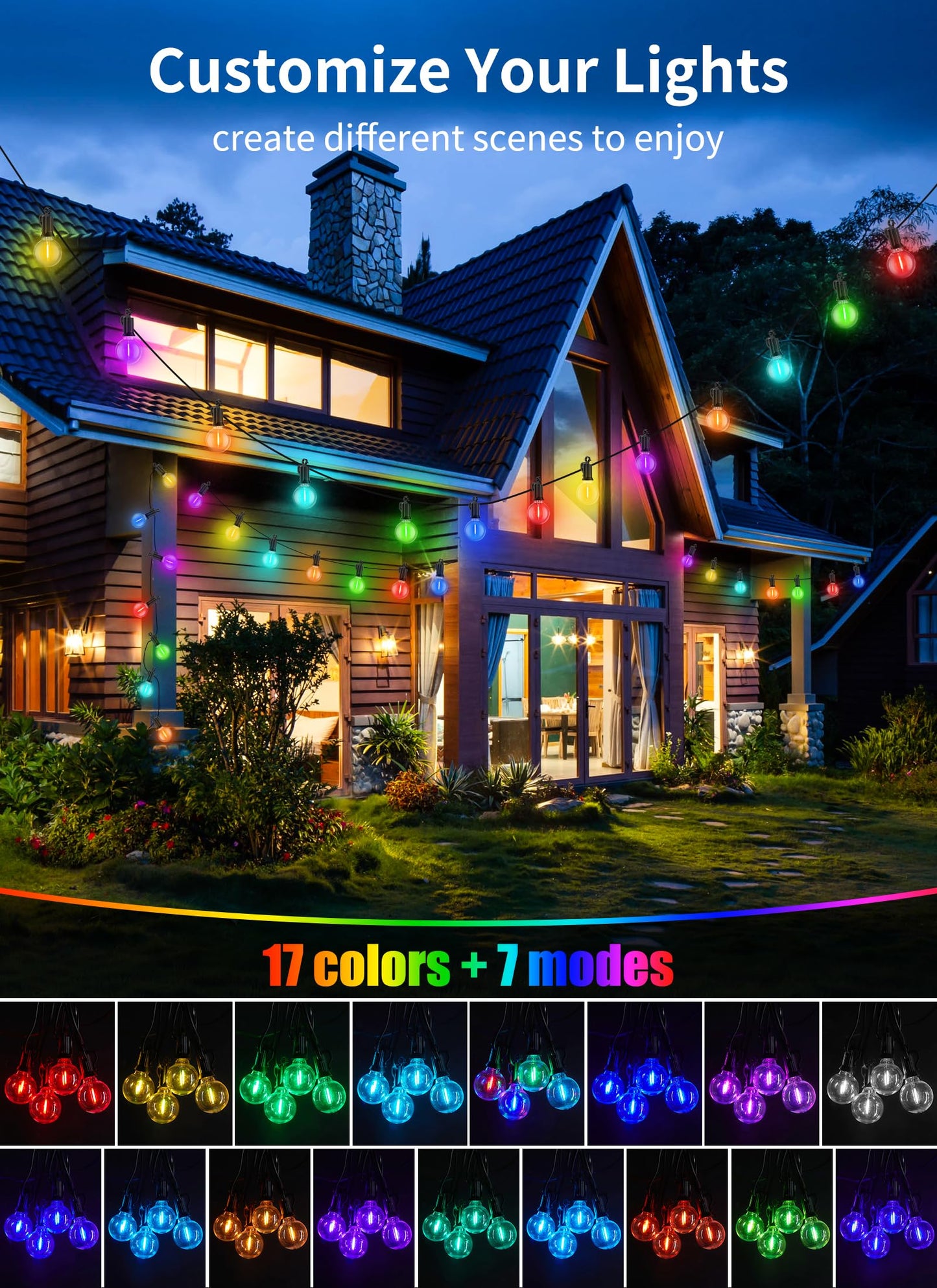 Outdoor String Lights 25 Feet G40 Globe LED Patio Lights with 13 Edison Plastic Bulbs(1 Spare), Waterproof Connectable Hanging Lights for Backyard Porch Balcony Party Decor, E12 Socket Base, Black