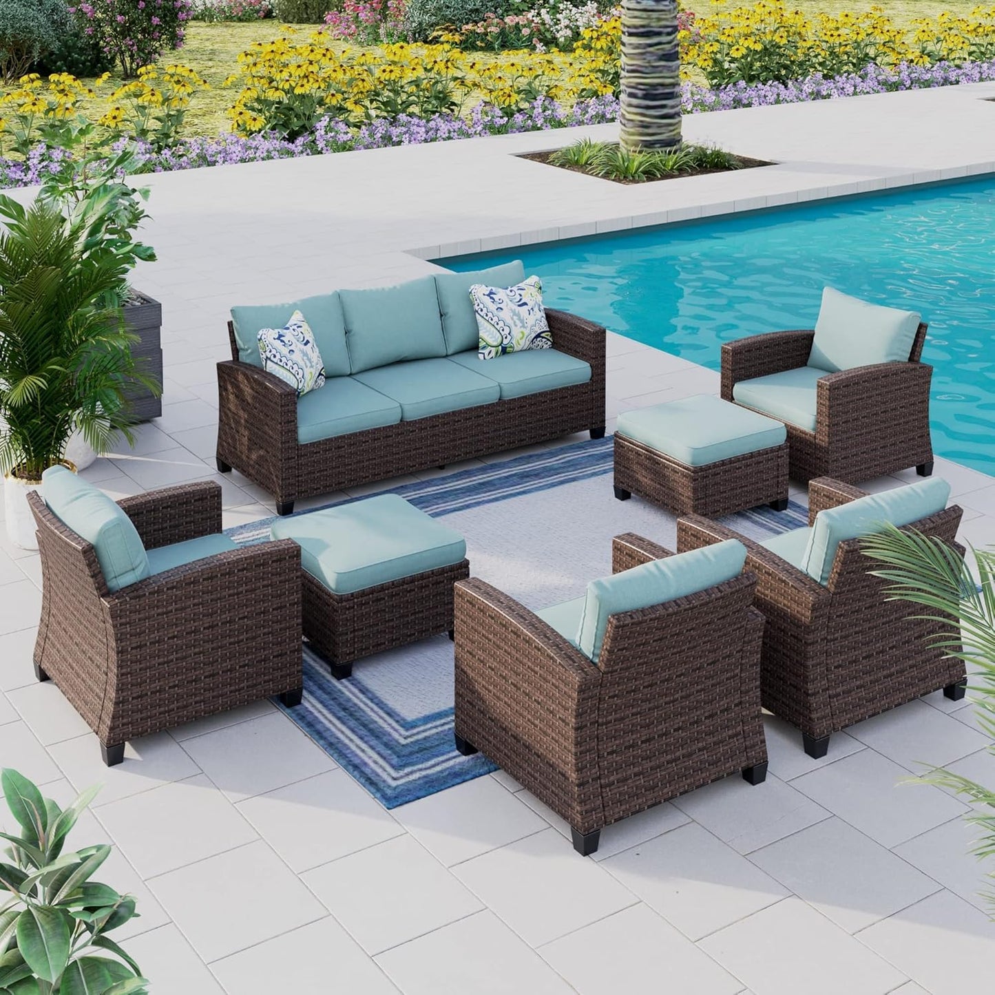 Outdoor Patio Furniture Set, Swivel Rocker Glide Chairs with 56" Fire Pit Table, Wicker Patio Sofa Conversation Set for Backyard Deck