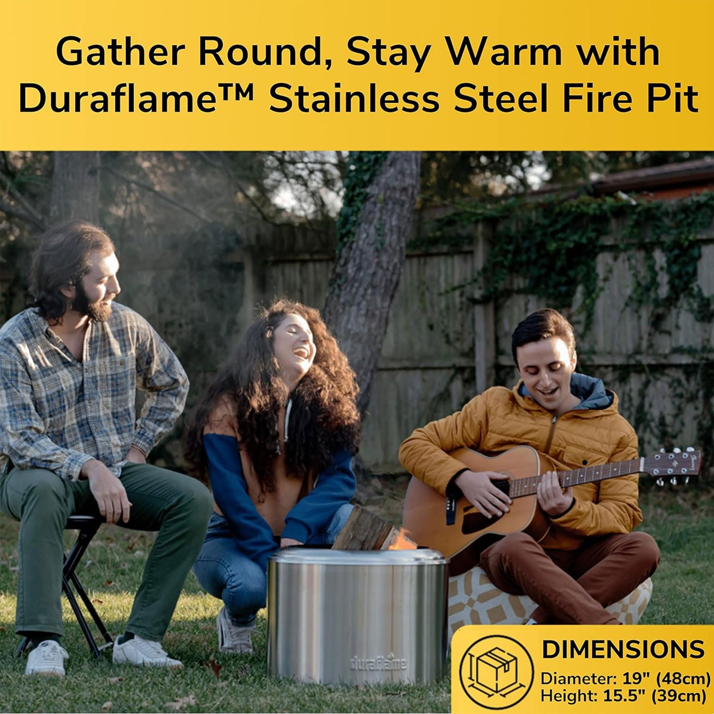 Duraflame Portable Smokeless Outdoor Fire Pit, Double-Walled Stainless-Steel Design, 19.5"