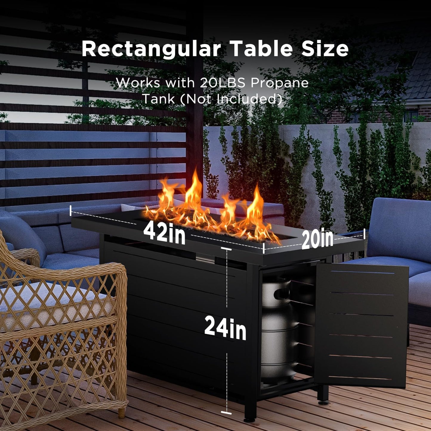 Ciays 42 Inch Gas Fire Pit Table, 60,000 BTU Propane Pits for Outside with Steel Lid and Lava Rock, 2 in 1 Firepit Table Gatherings Parties on Patio Deck Garden Backyard, Black