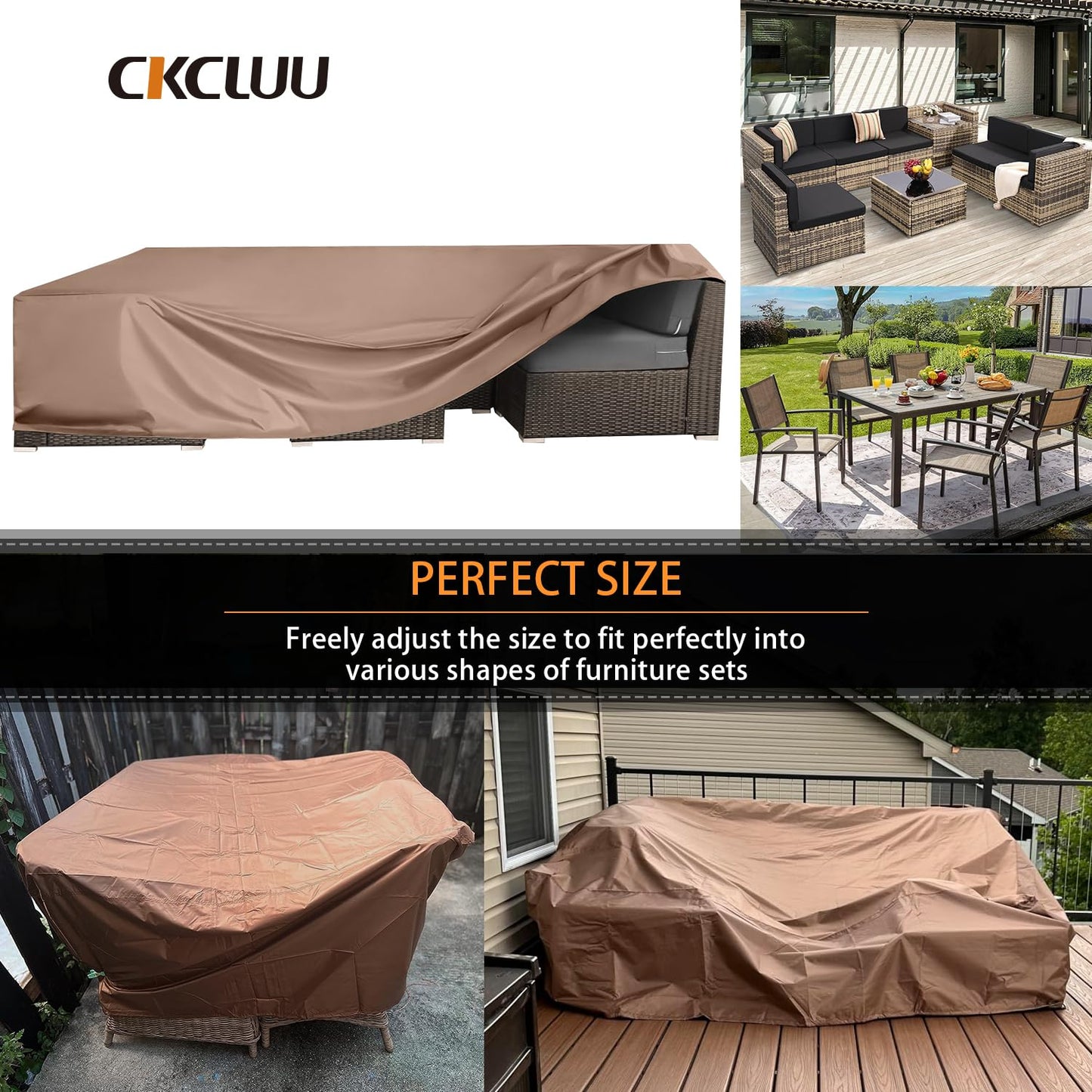 Patio Furniture Set Cover Outdoor Sectional Sofa Set Covers Outdoor Table and Chair Set Covers Water Resistant Large 315cm L x 160 cm W x 74 cm H