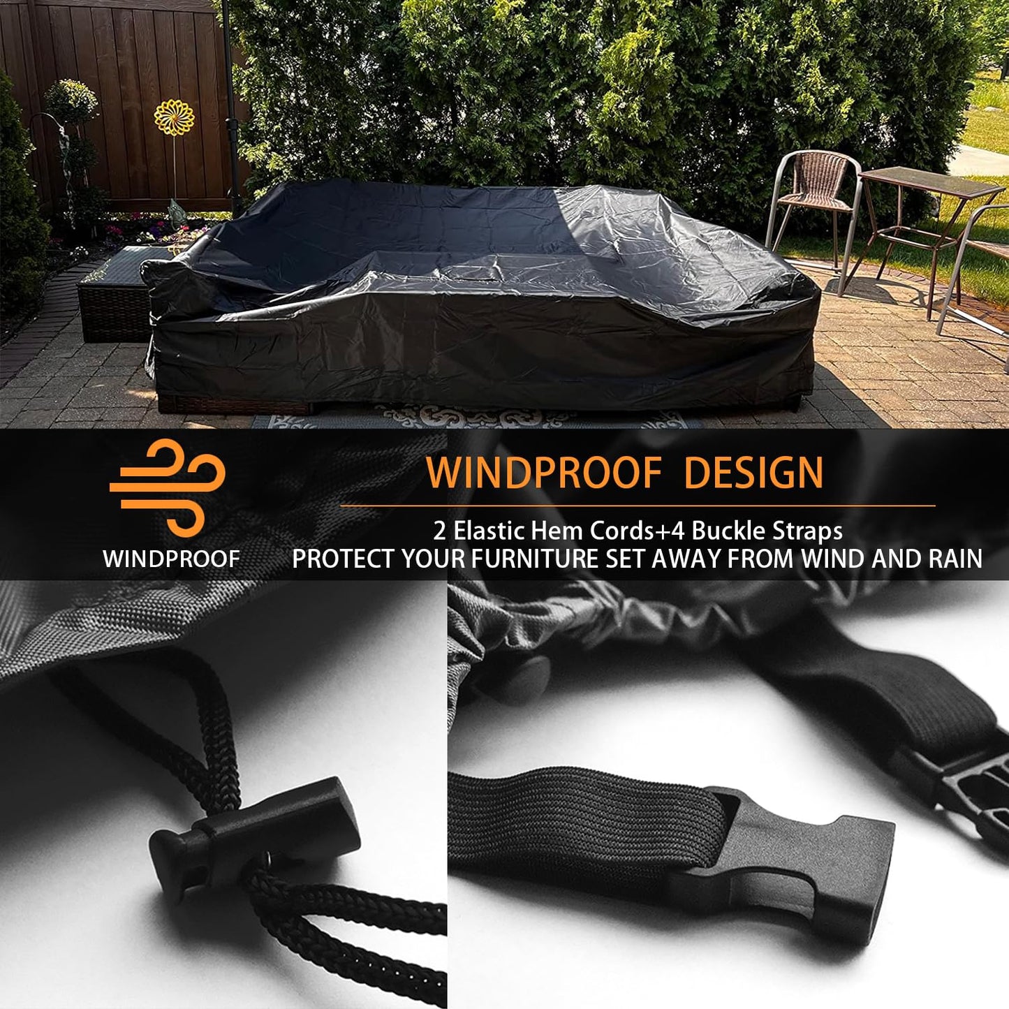 Patio Furniture Set Cover Outdoor Sectional Sofa Set Covers Outdoor Table and Chair Set Covers Water Resistant Large 315cm L x 160 cm W x 74 cm H