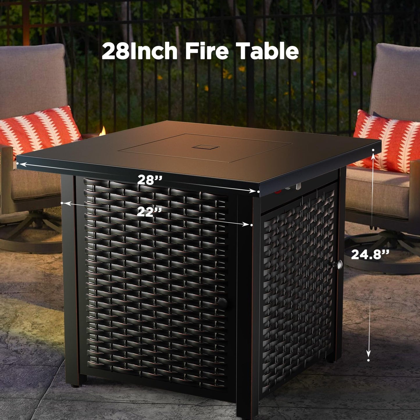 Ciays 42 Inch Gas Fire Pit Table, 60,000 BTU Propane Pits for Outside with Steel Lid and Lava Rock, 2 in 1 Firepit Table Gatherings Parties on Patio Deck Garden Backyard, Black