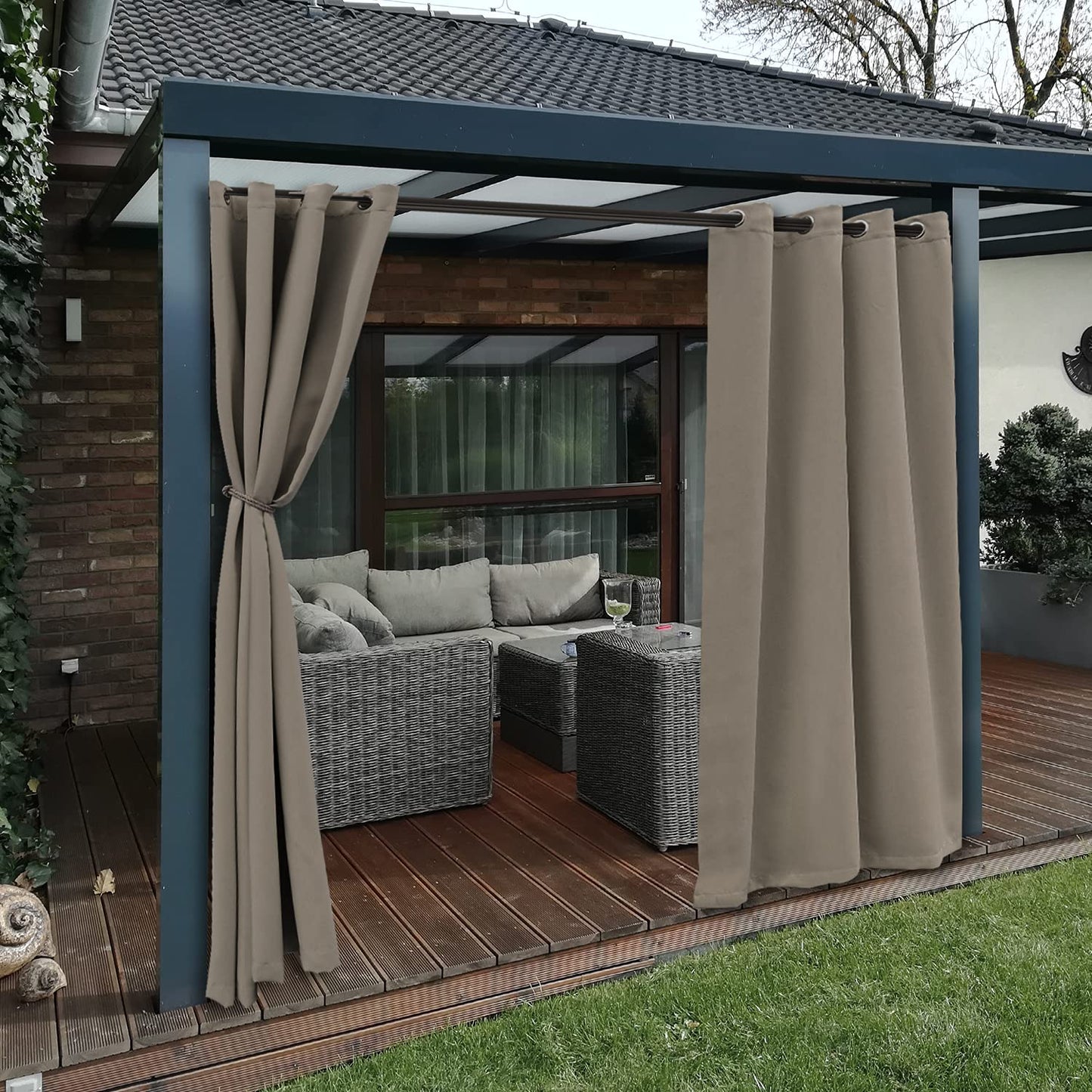 BONZER Waterproof Indoor/Outdoor Curtains for Patio - Thermal Insulated, Sun Blocking Grommet Blackout Curtains for Bedroom, Porch, Living Room, Pergola, Cabana, 2 Panels, 52 x 84 inch, Dark Grey