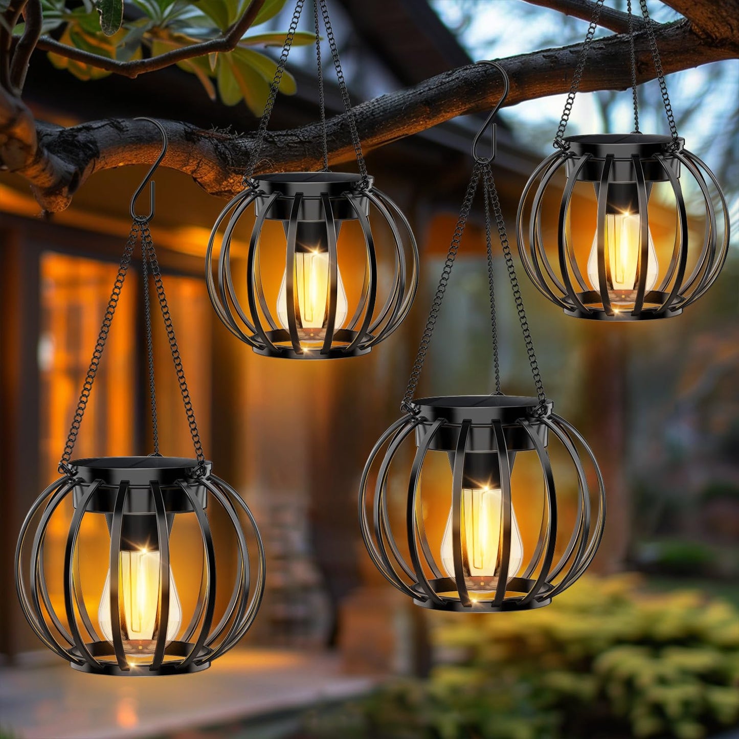 Solar Lanterns Outdoor Waterproof: 2 Pack Metal Hanging Solar Lights for Outside Garden Decor, Solar Garden Lantern Decorative Lights for Tree Yard Patio Table Pathway Wall Decorations