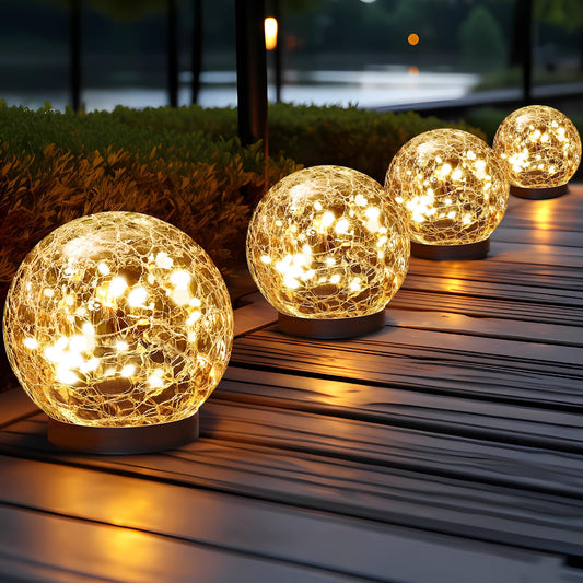 Solar Globe Lights Outdoor Waterproof-Solar Balls for Garden-Cracked Glass Ball Solar Lights Outdoor-Solar Orbs for Outside-Outdoor Decorations for Patio and Yard Lawn Backyard Decor