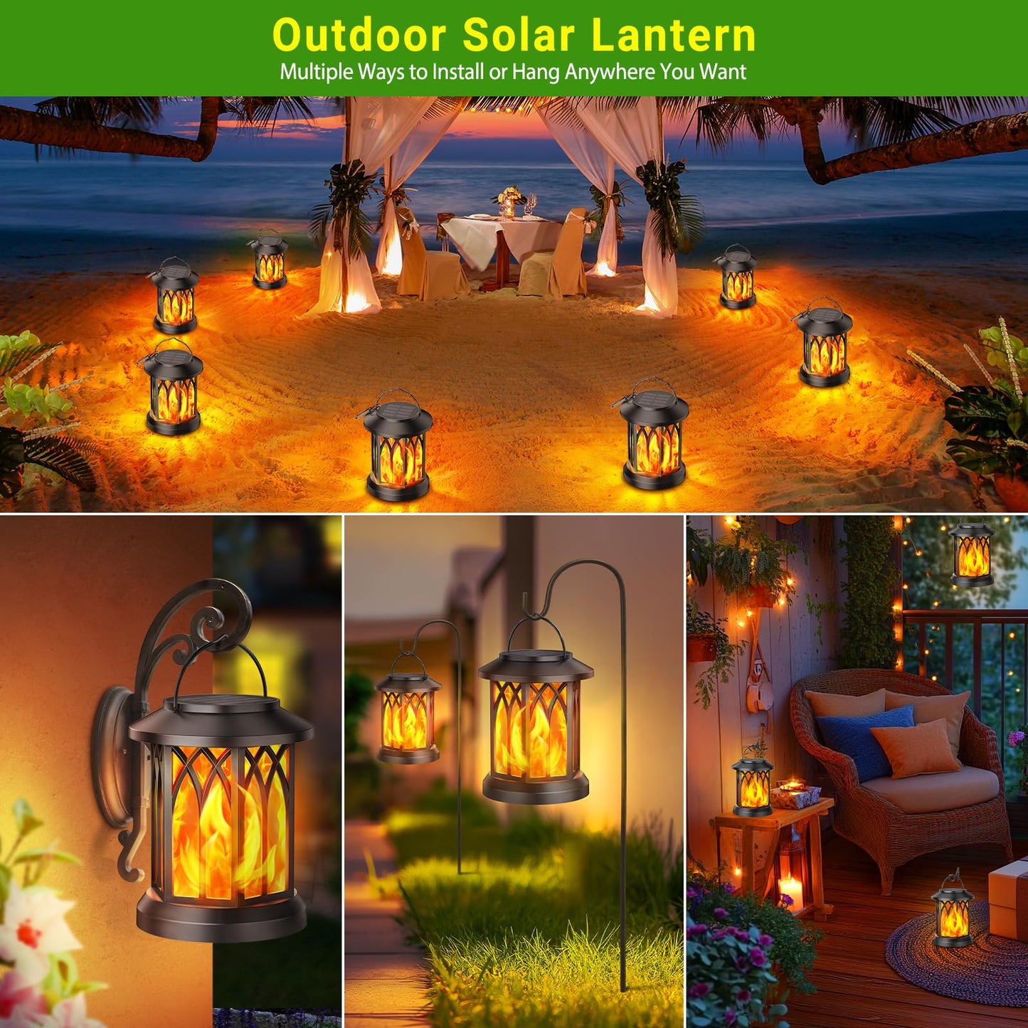 KOOPER 4 Pack Solar Lantern Outdoor Lights, Upgraded Flickering Flame Solar Lanterns Lights Outdoor Waterproof, Hanging Outdoor Solar Lanterns Lights, Solar Powered Lanterns for Yard Garden Decor