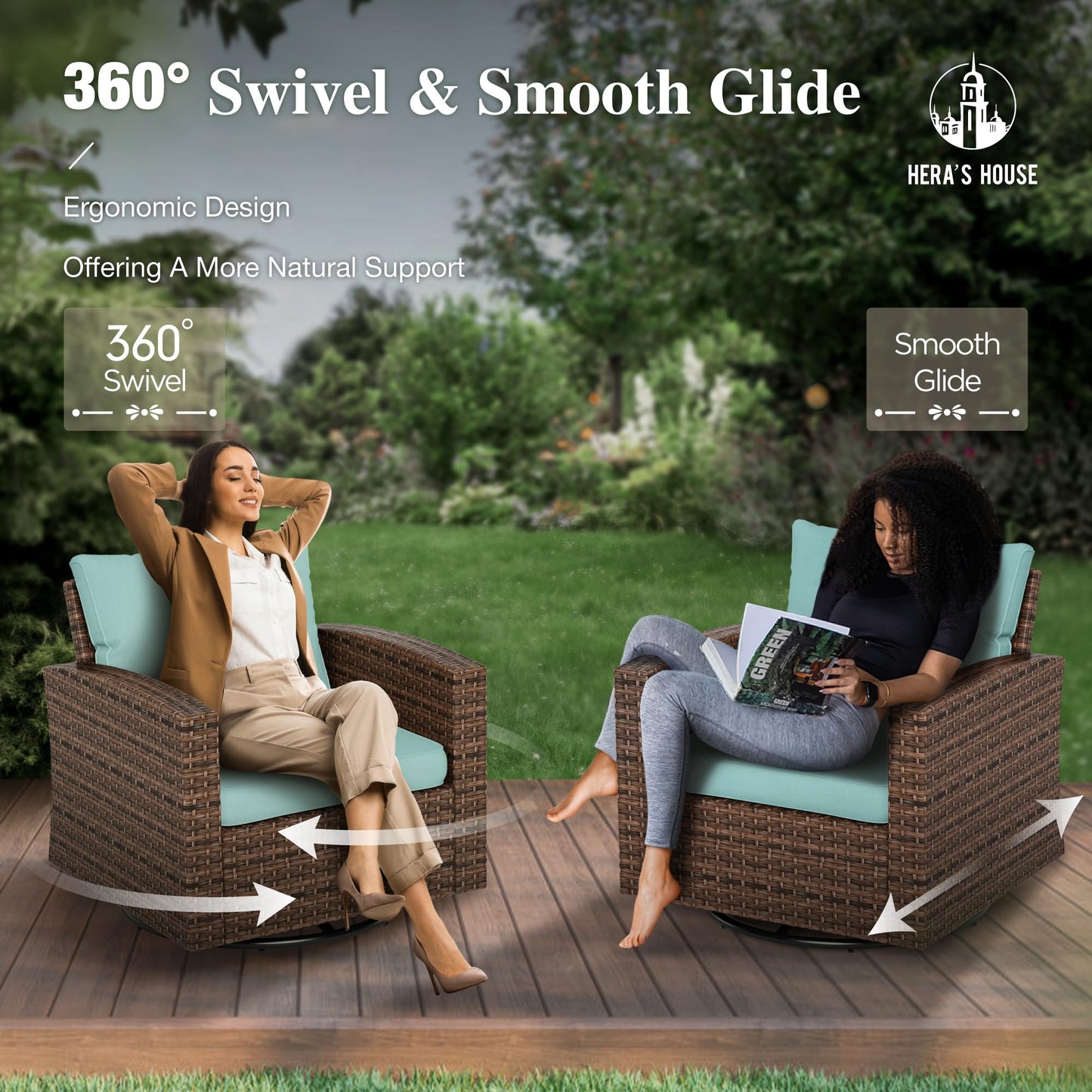 Outdoor Patio Furniture Set, Swivel Rocker Glide Chairs with 56" Fire Pit Table, Wicker Patio Sofa Conversation Set for Backyard Deck