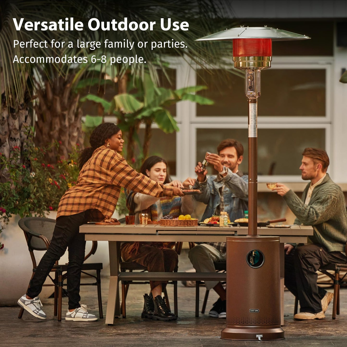 55,000 BTU Propane Patio Heater with Round Table & Stainless Steel Burner, Outdoor Heater with Wheels, Ideal For Large Patios, Gardens, Outdoor Events, Commercial Use, Carbon Black