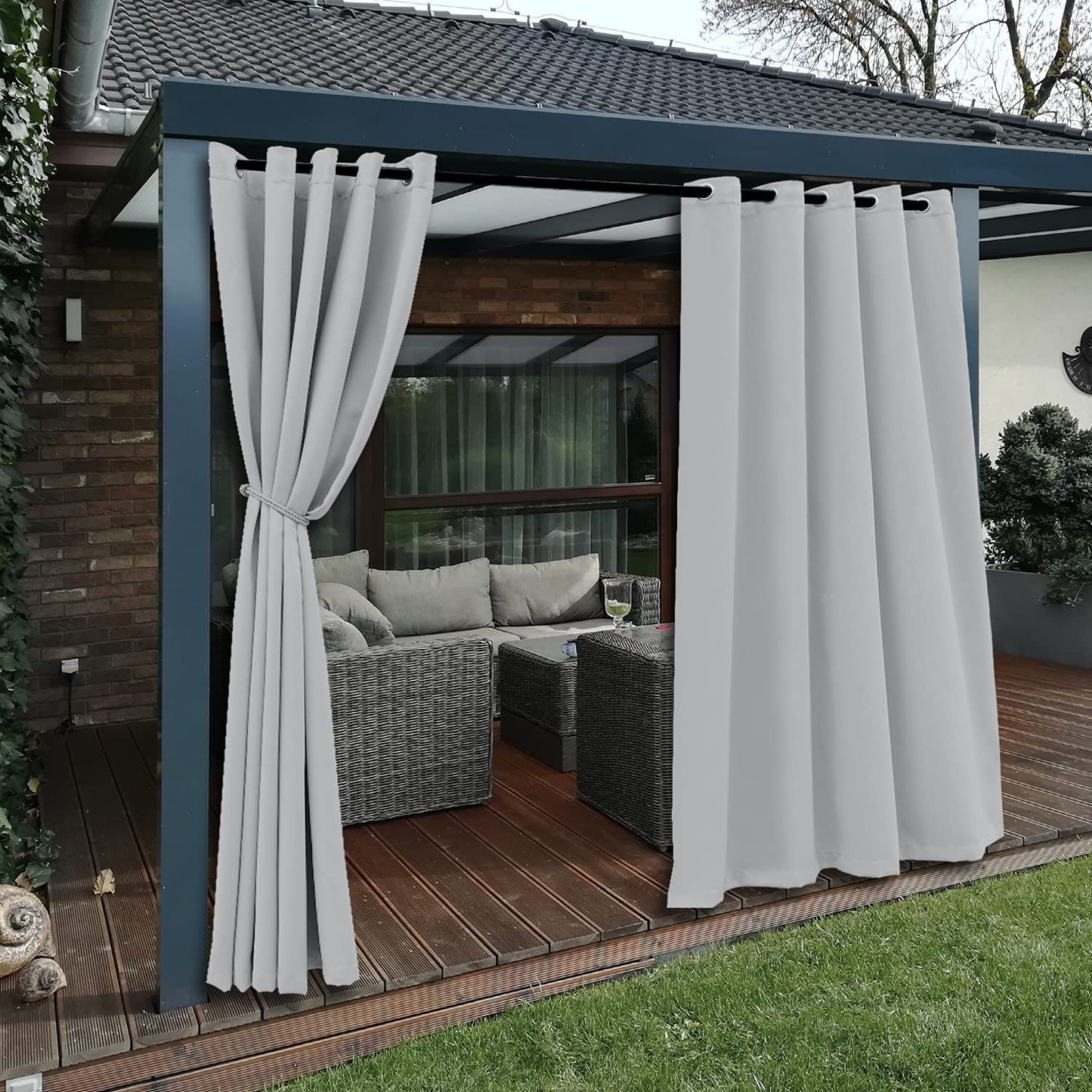 BONZER Waterproof Indoor/Outdoor Curtains for Patio - Thermal Insulated, Sun Blocking Grommet Blackout Curtains for Bedroom, Porch, Living Room, Pergola, Cabana, 2 Panels, 52 x 84 inch, Dark Grey