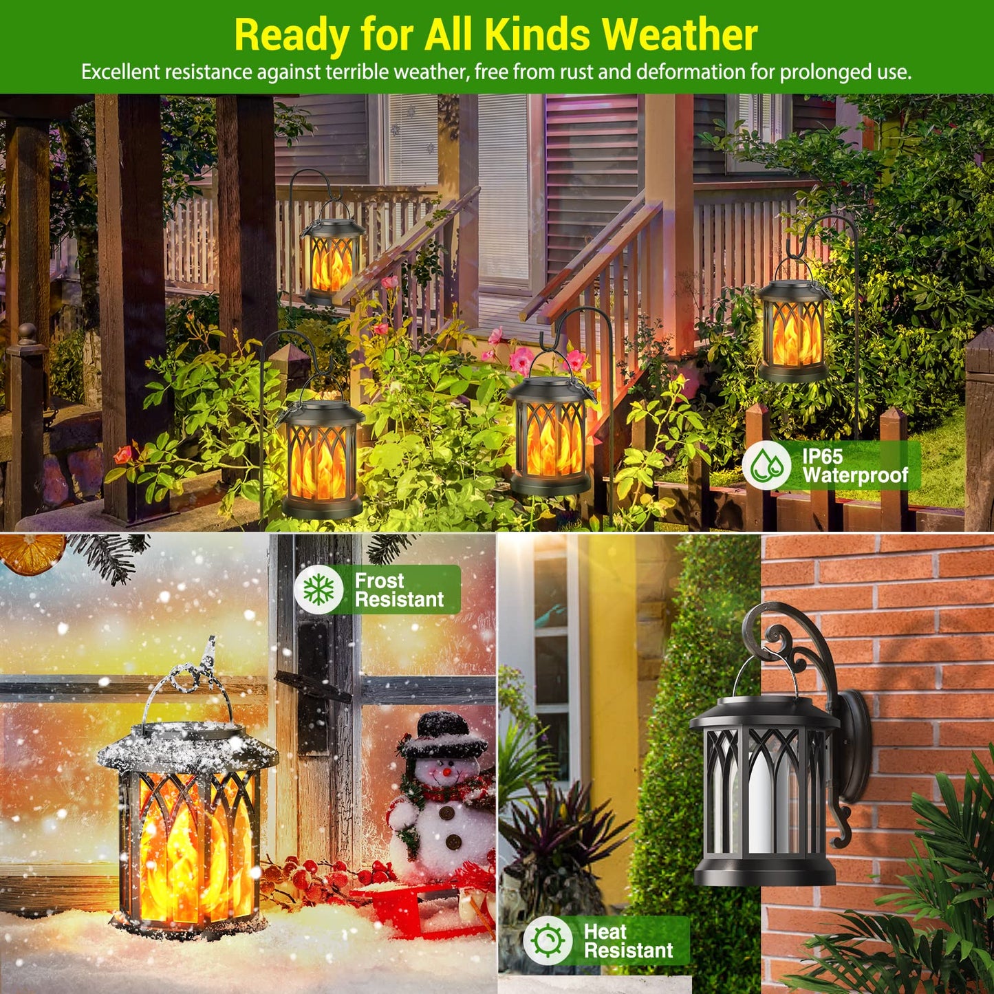 KOOPER 4 Pack Solar Lantern Outdoor Lights, Upgraded Flickering Flame Solar Lanterns Lights Outdoor Waterproof, Hanging Outdoor Solar Lanterns Lights, Solar Powered Lanterns for Yard Garden Decor